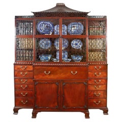 19th Century George III Chinese Chippendale Breakfront Display Cabinet