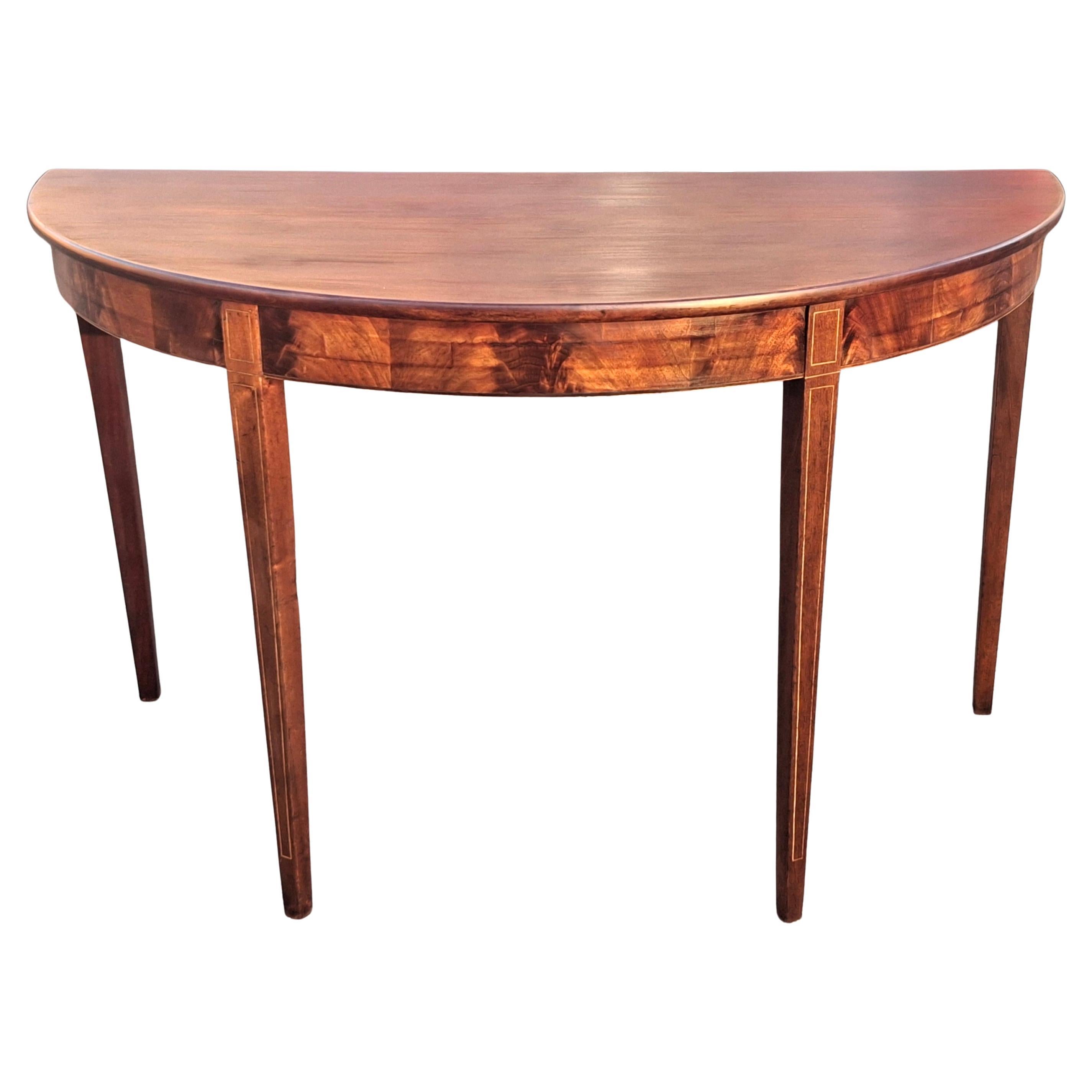 19th Century George III Crotched Mahogany and Satinwood Inlaid Demi-Lune Table