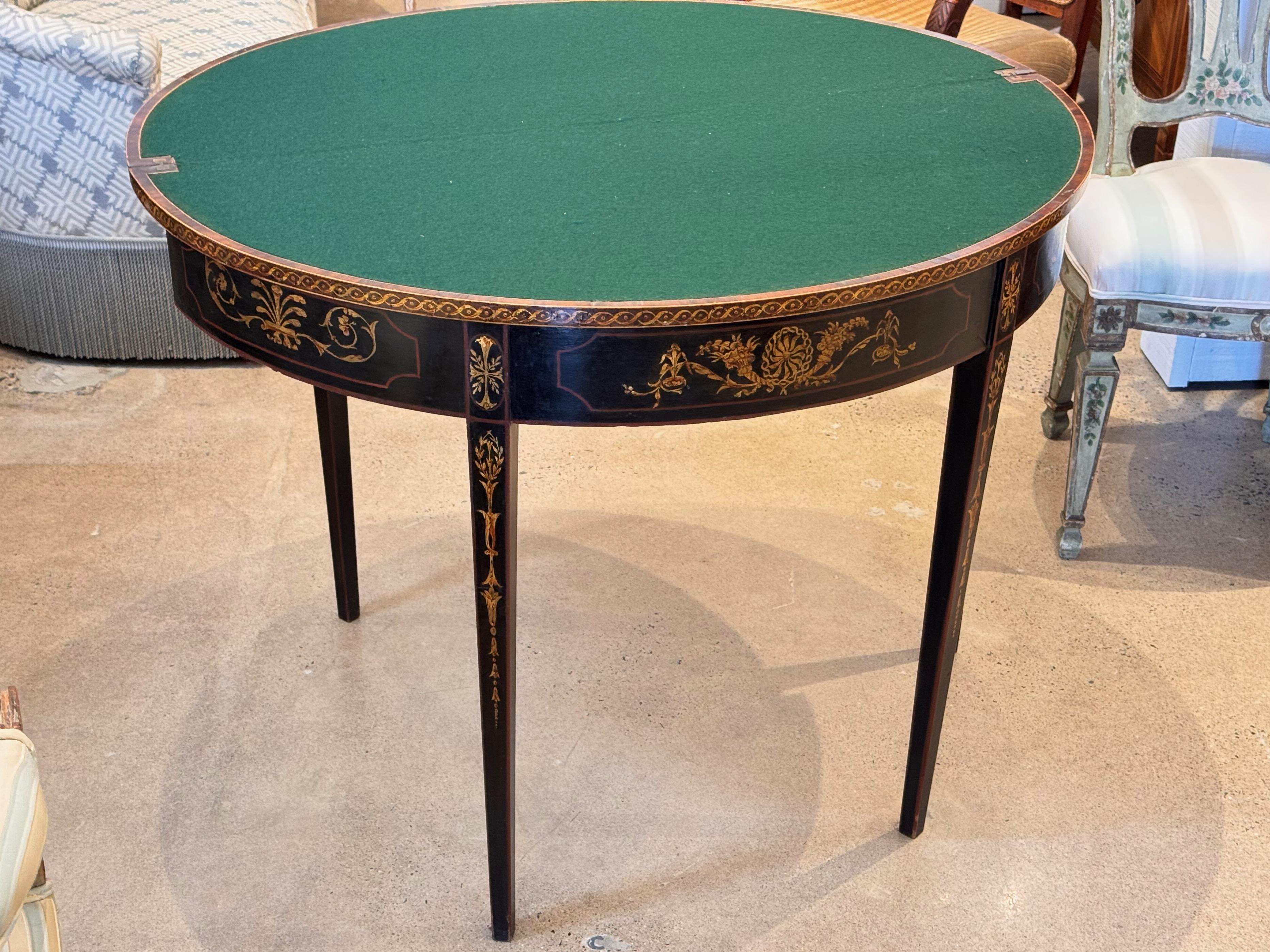 19th Century George III Ebonized and Inlaid Demilune Card Table 5