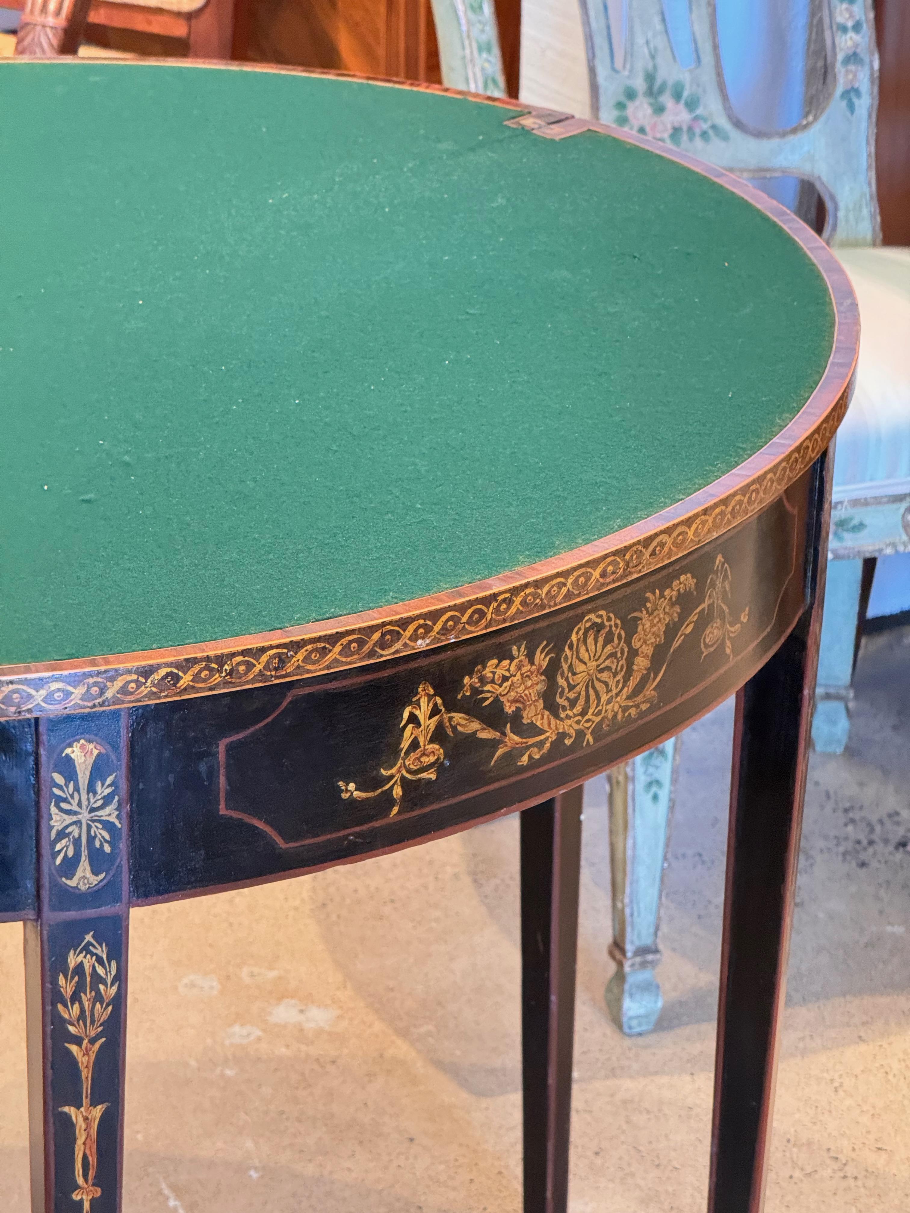 19th Century George III Ebonized and Inlaid Demilune Card Table 6