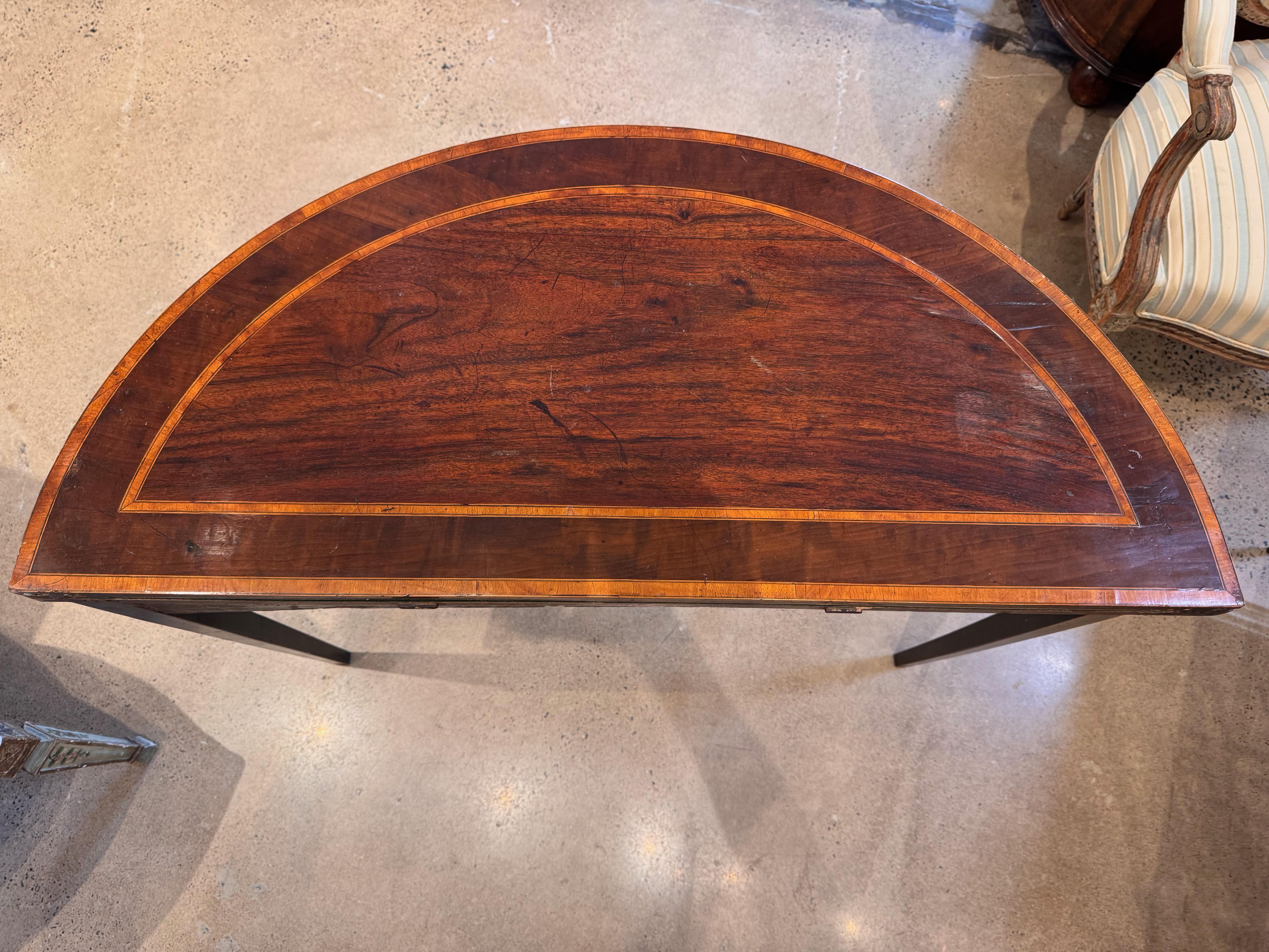 19th Century George III Ebonized and Inlaid Demilune Card Table 8