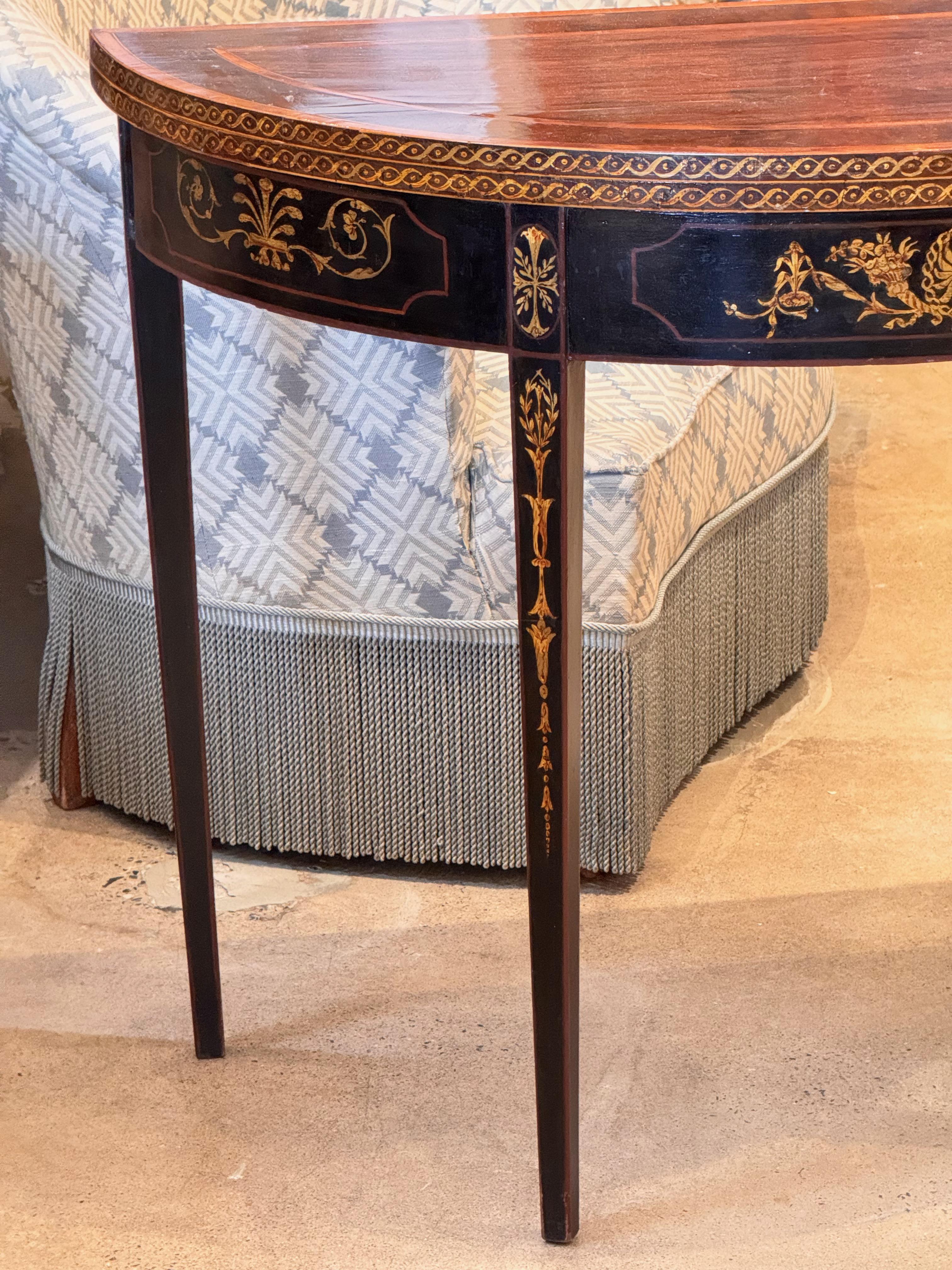 Felt 19th Century George III Ebonized and Inlaid Demilune Card Table