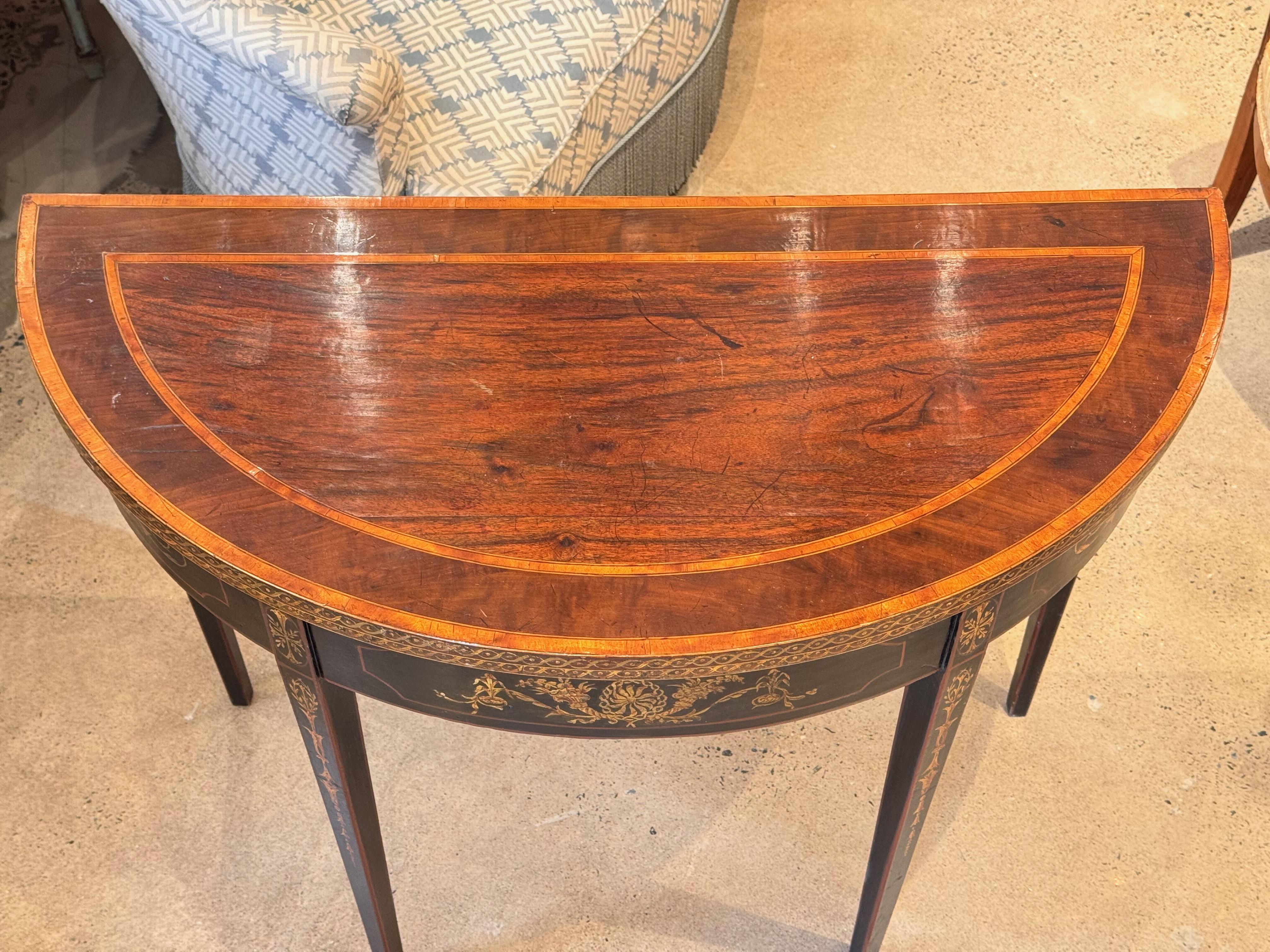 19th Century George III Ebonized and Inlaid Demilune Card Table 2