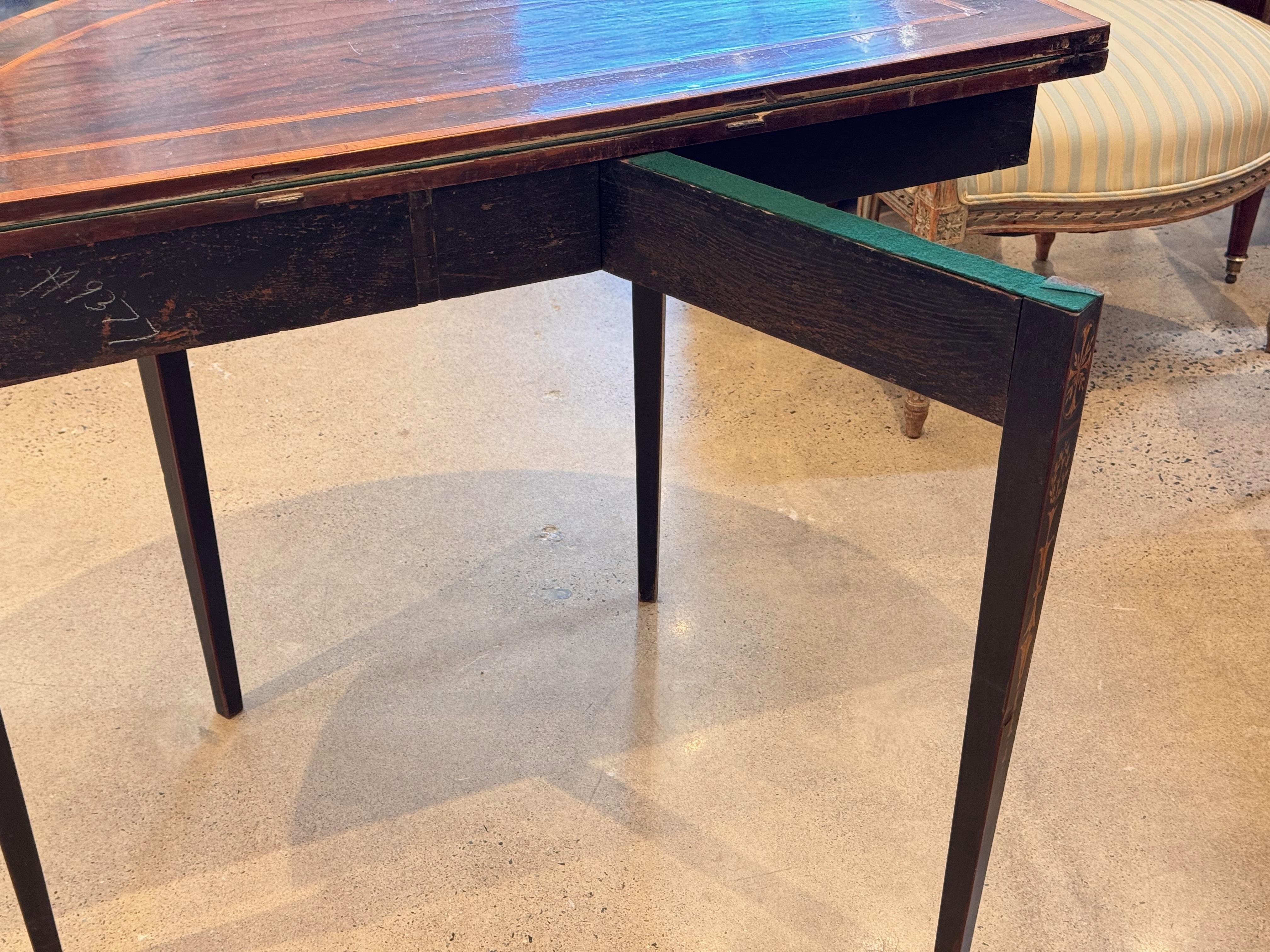 19th Century George III Ebonized and Inlaid Demilune Card Table 4