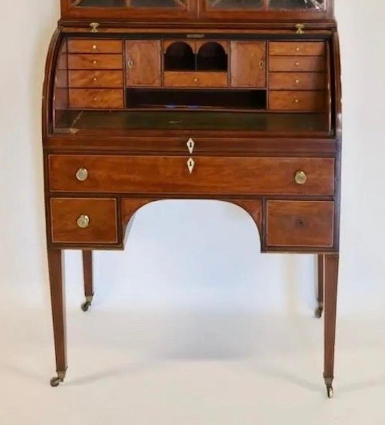 English 19th Century George III Hepplewhite Cylinder Top Secretary Bookcase