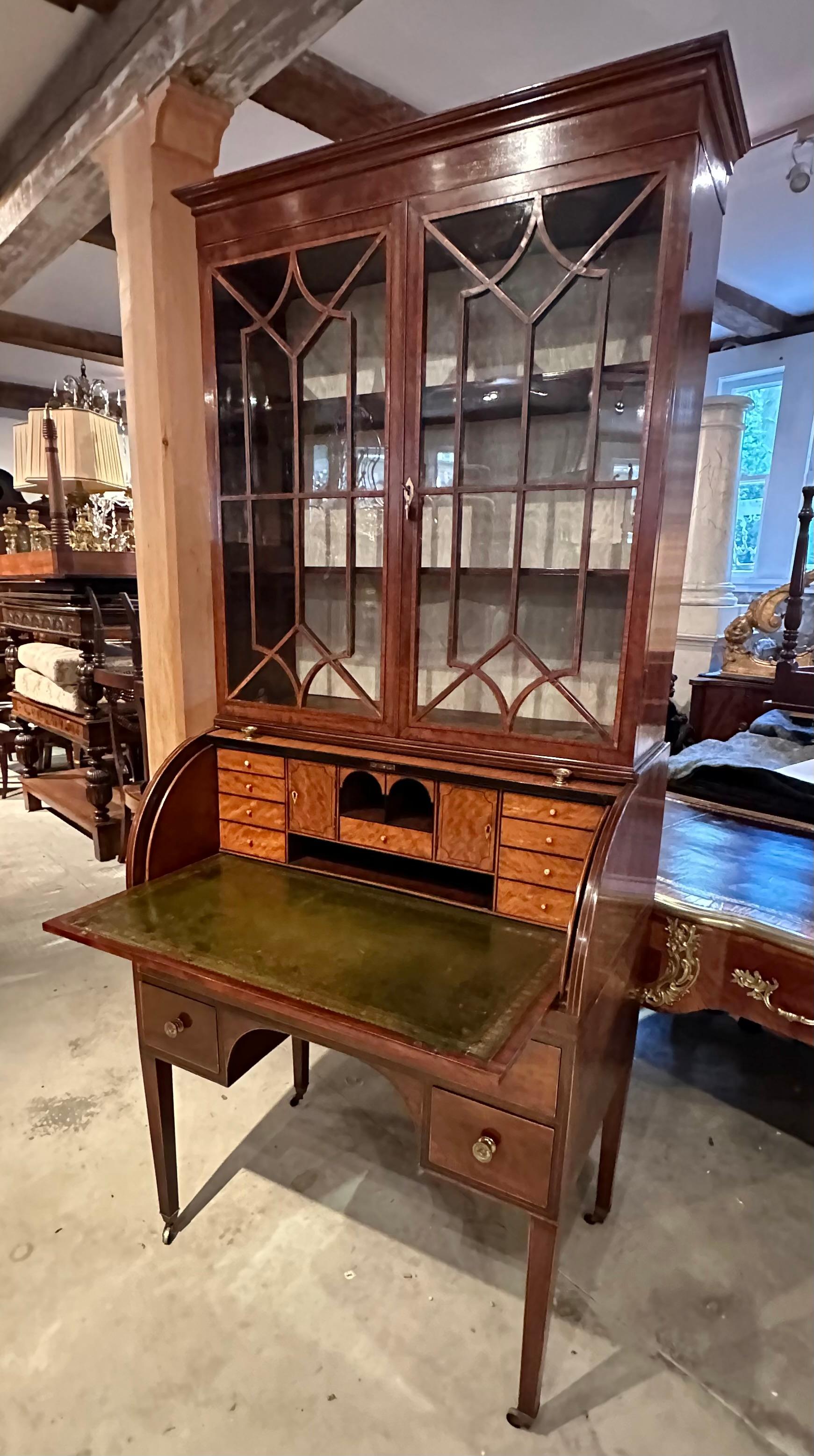 19th Century George III Hepplewhite Cylinder Top Secretary Bookcase 1