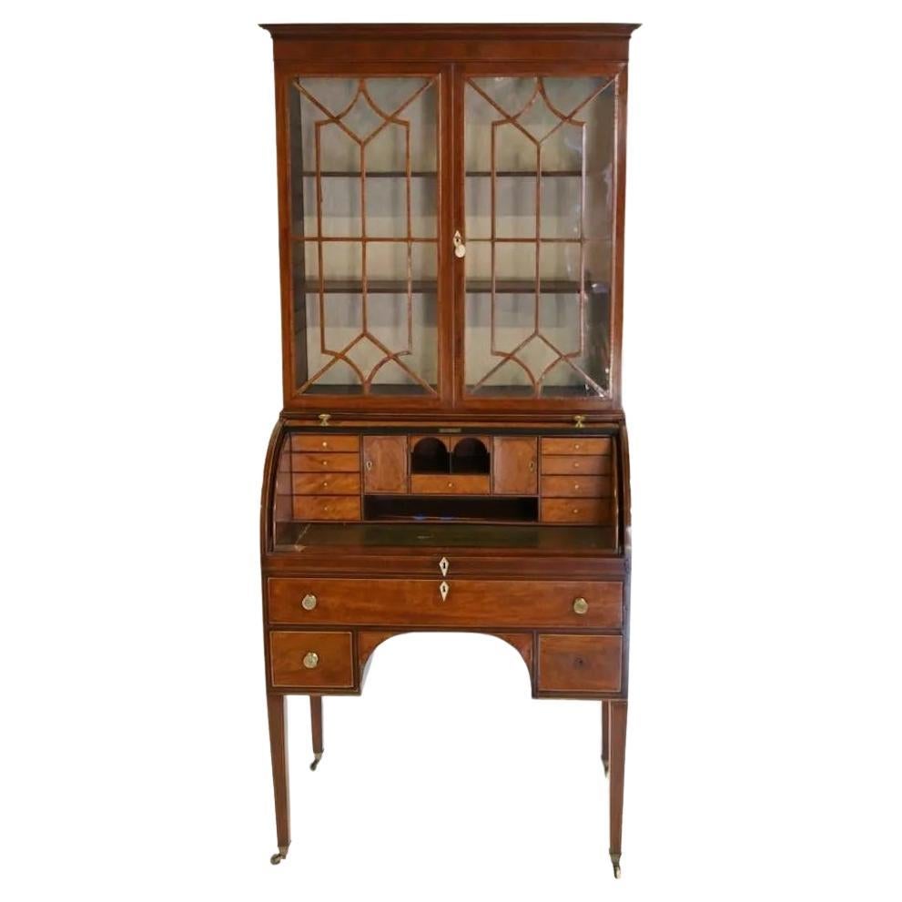 19th Century George III Hepplewhite Cylinder Top Secretary Bookcase