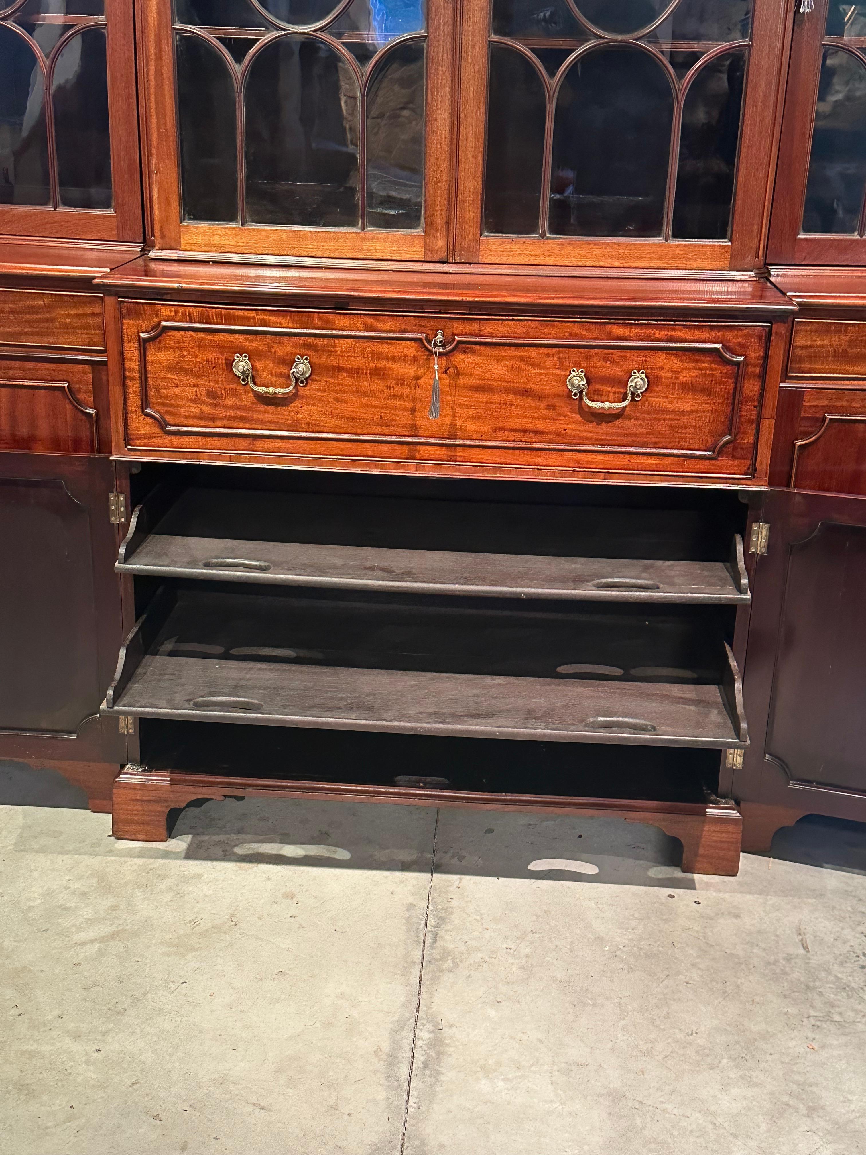 19th Century George III Mahogany Breakfront Bookcase Secretary For Sale 1