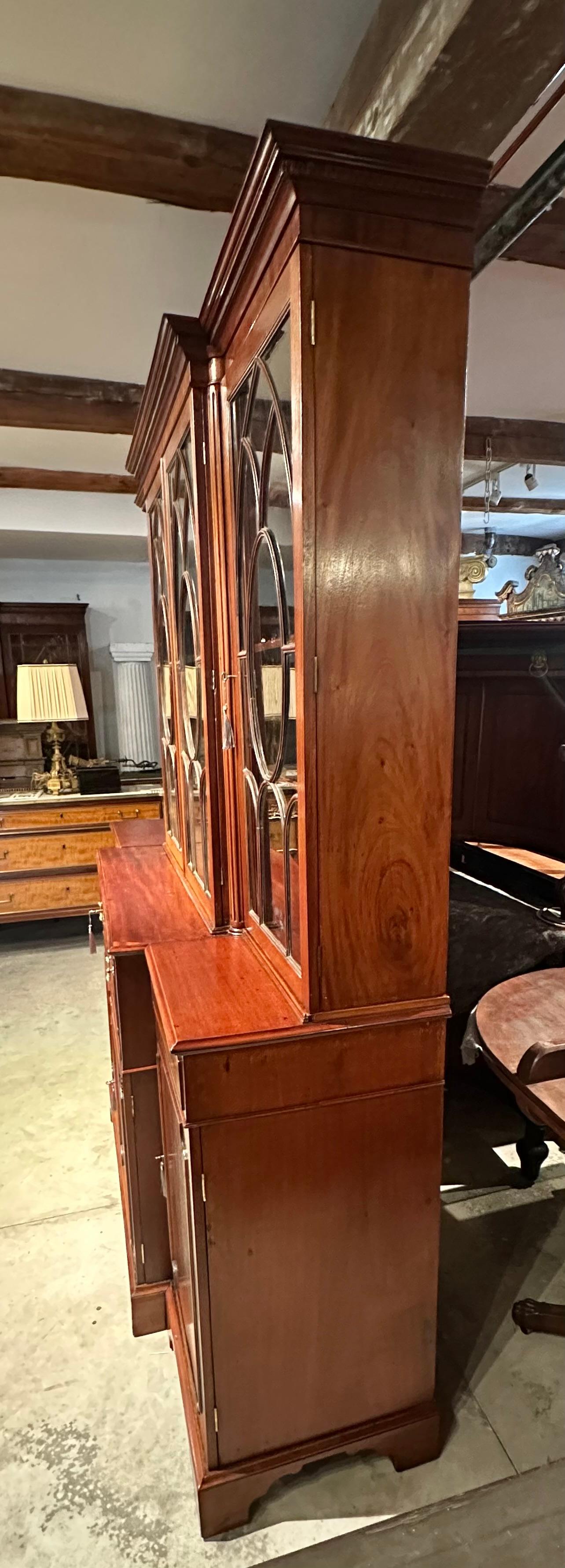 19th Century George III Mahogany Breakfront Bookcase Secretary For Sale 3