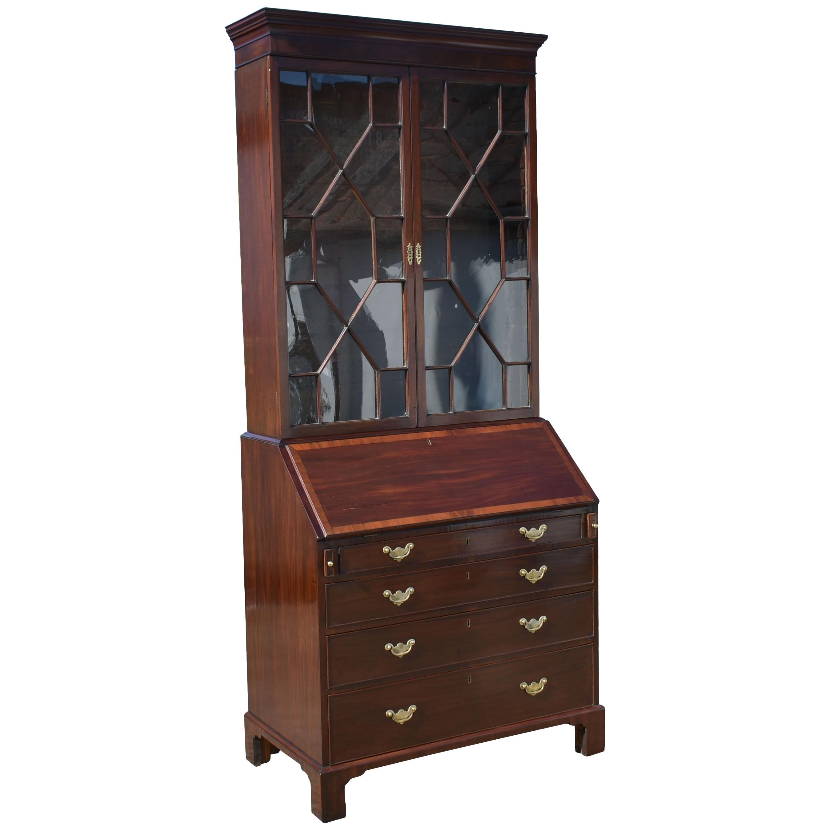 19th Century George III Mahogany Bureau Bookcase