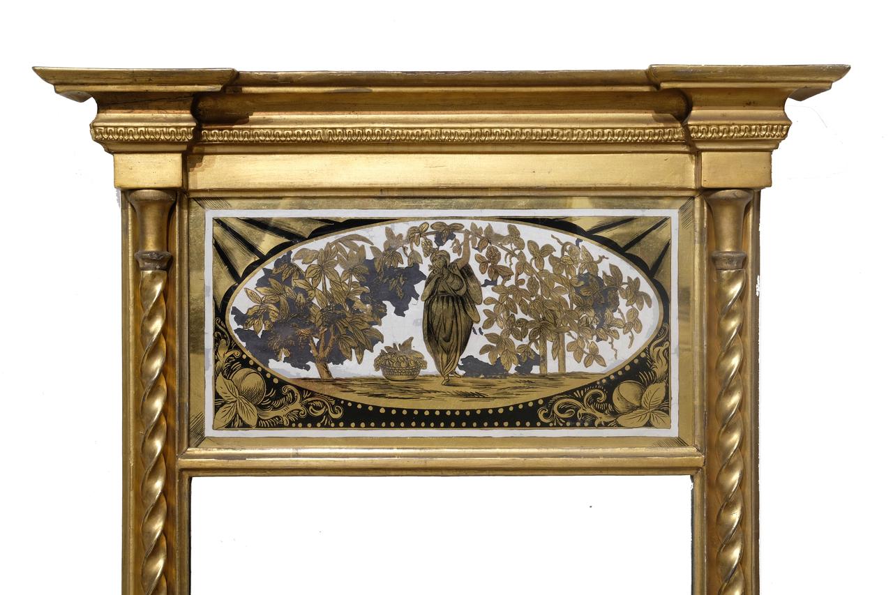 Antique George III Giltwood Mirror with Verre Eglomise Panel with Original Gilding.

Measure: 40