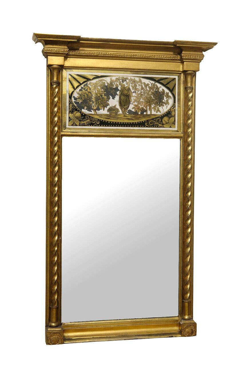 British George III Mirror with Glass Eglomise Panel Original Gilding circa 1810 For Sale