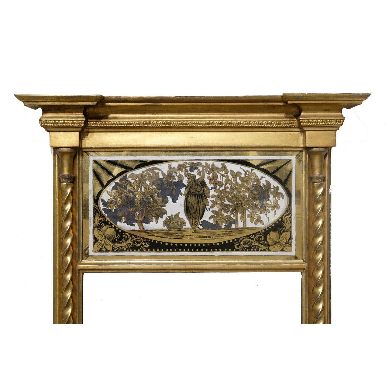19th Century George III Mirror with Glass Eglomise Panel Original Gilding circa 1810 For Sale