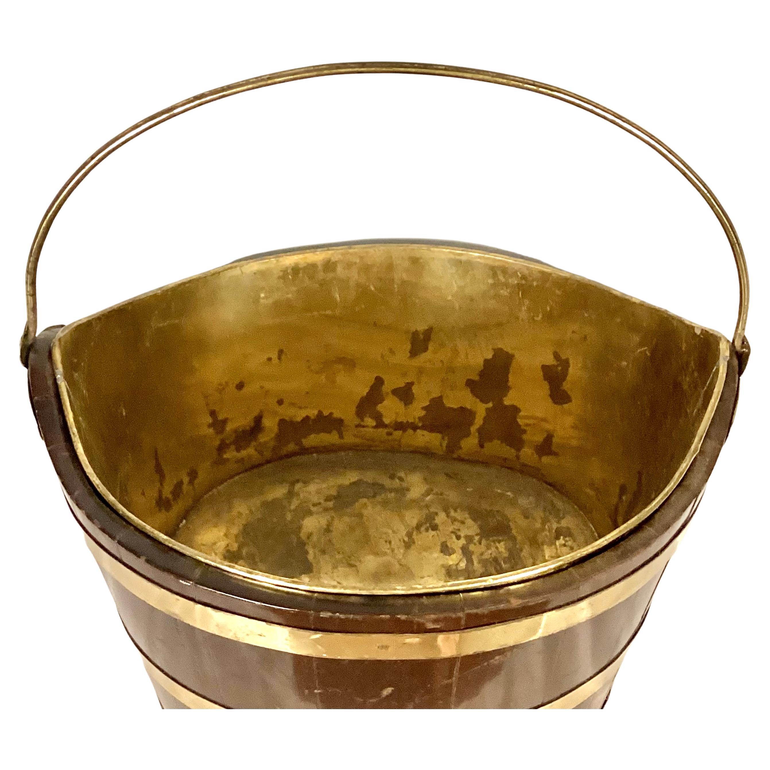 English 19th Century George III Oval Brass Bound Peat Bucket