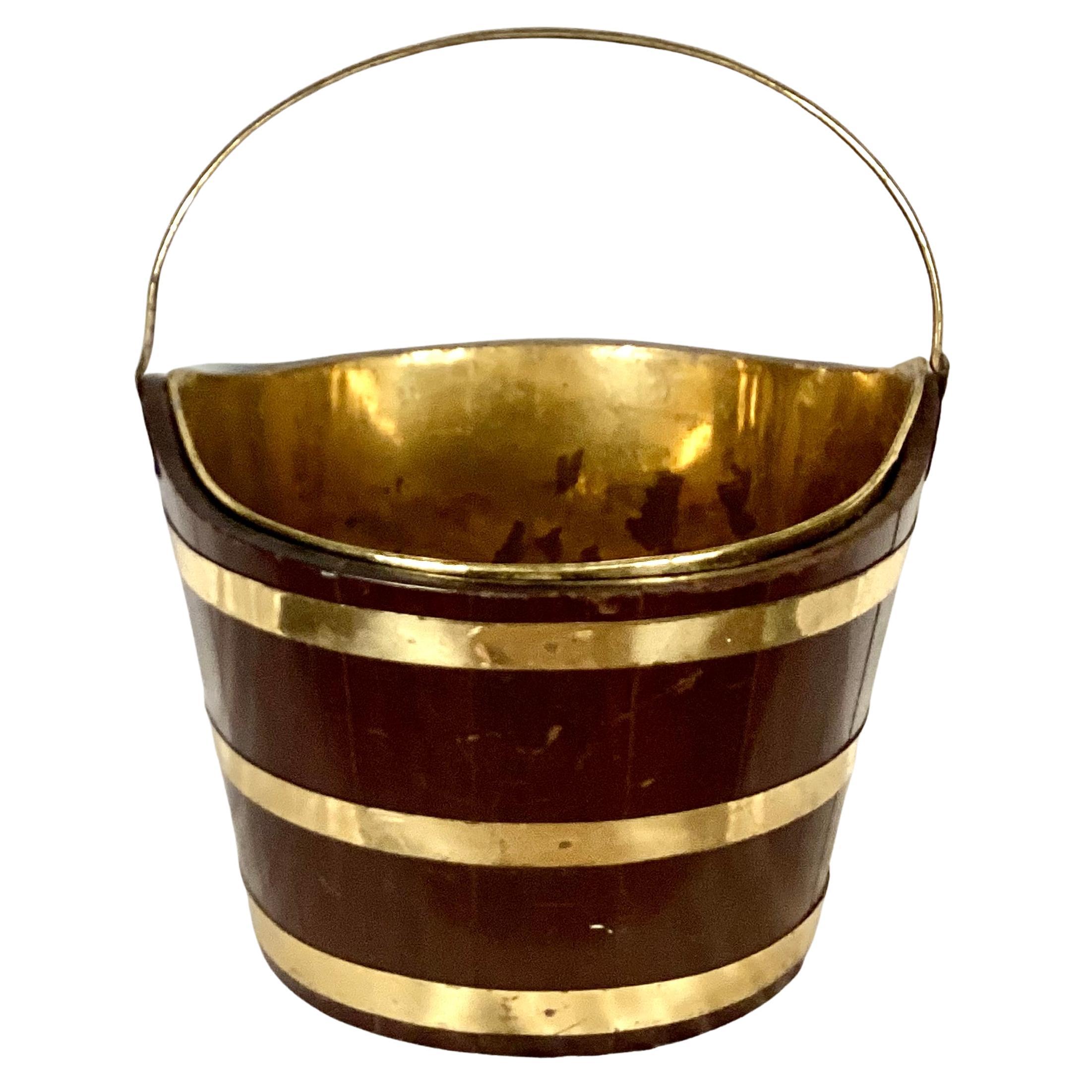 19th Century George III Oval Brass Bound Peat Bucket