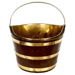 Antique 19th Century George III Oval Brass Bound Peat Bucket
