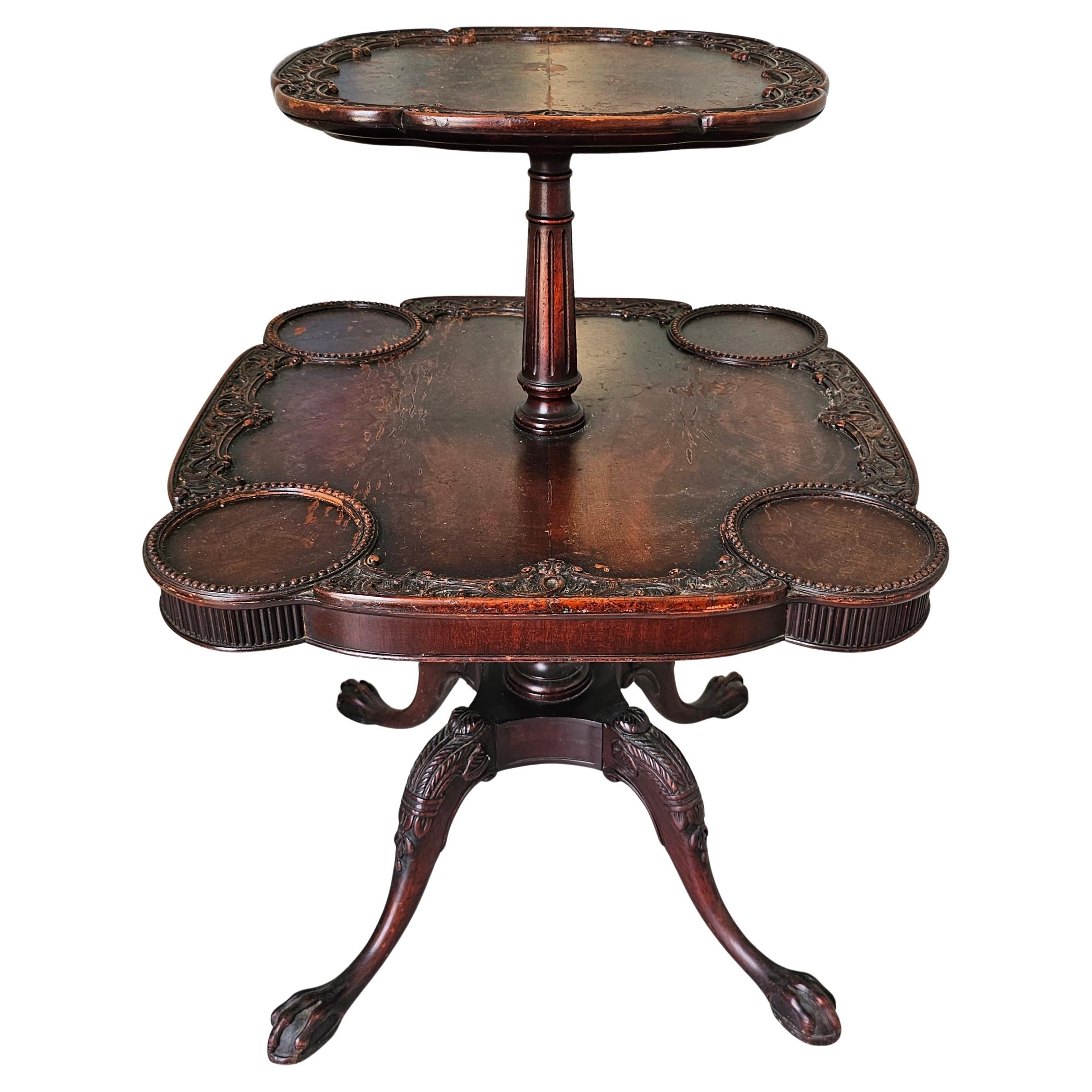 19th Century George III Style Carved Mahogany Two Tier Dumbwaiter