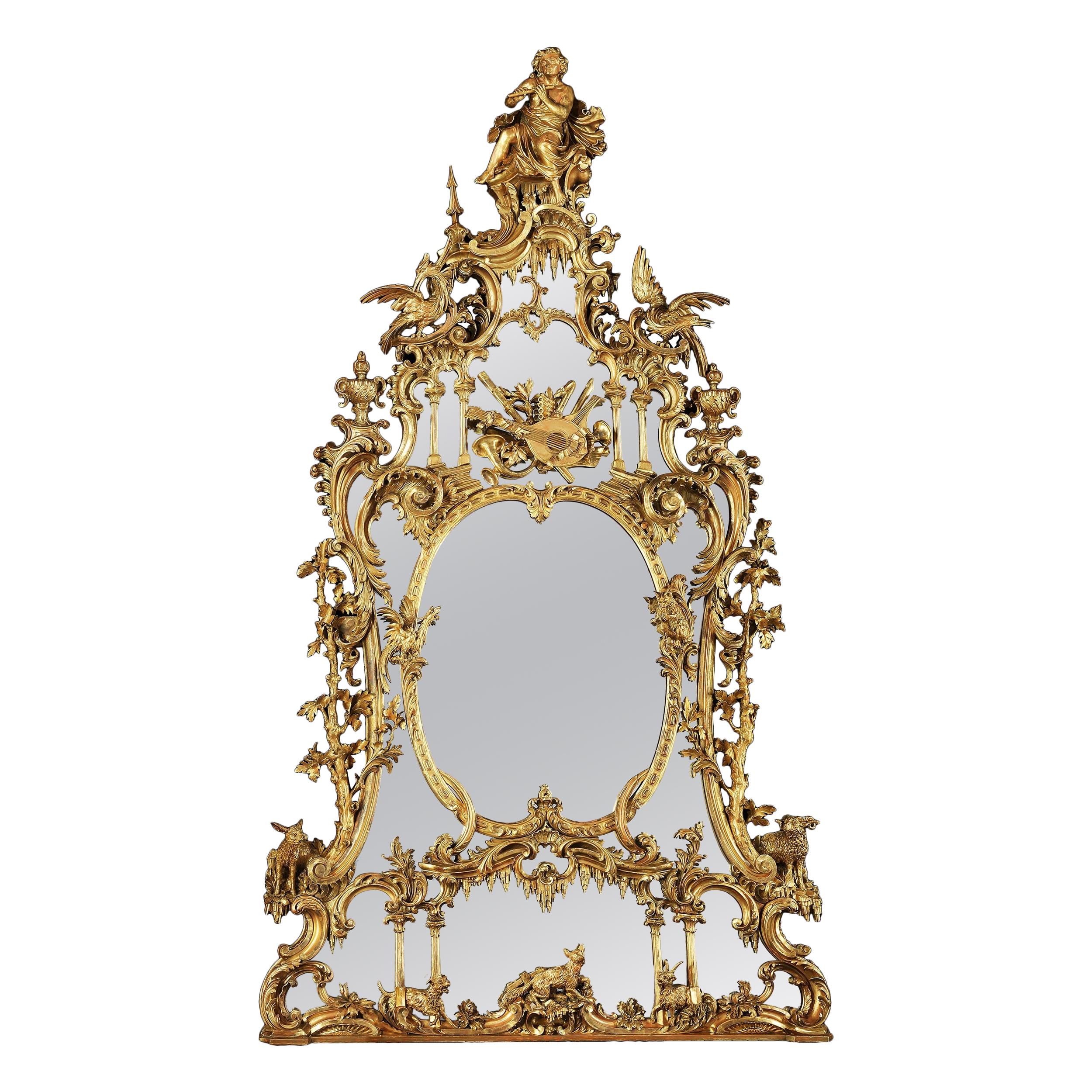 Geschnitzter Spiegel im Stil von George III des 19. Jahrhunderts nach einem Entwurf von Thomas Johnson im Angebot