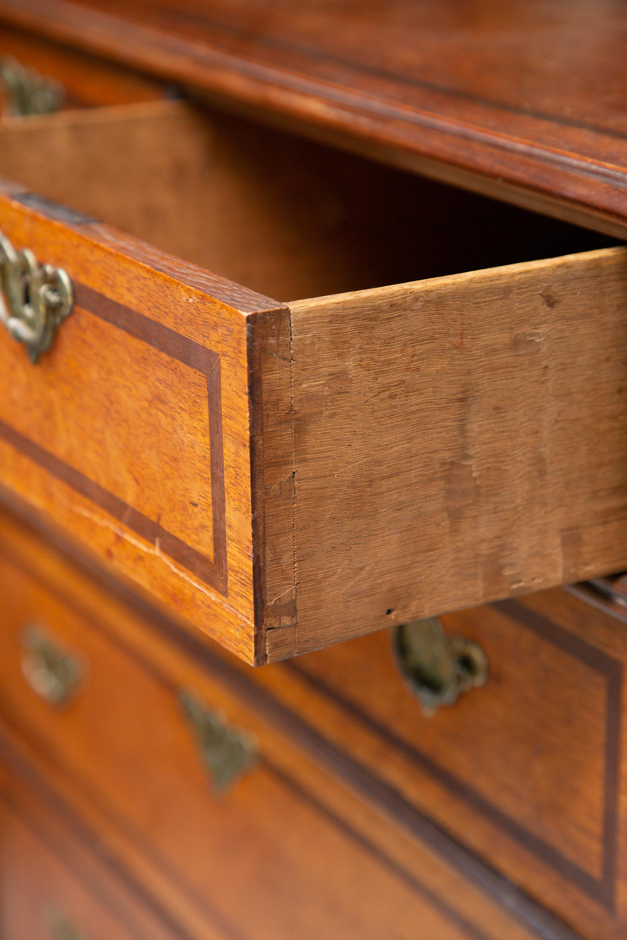 Hand-Crafted 19th Century George III Style English Oak and Inlaid Chest of Drawers