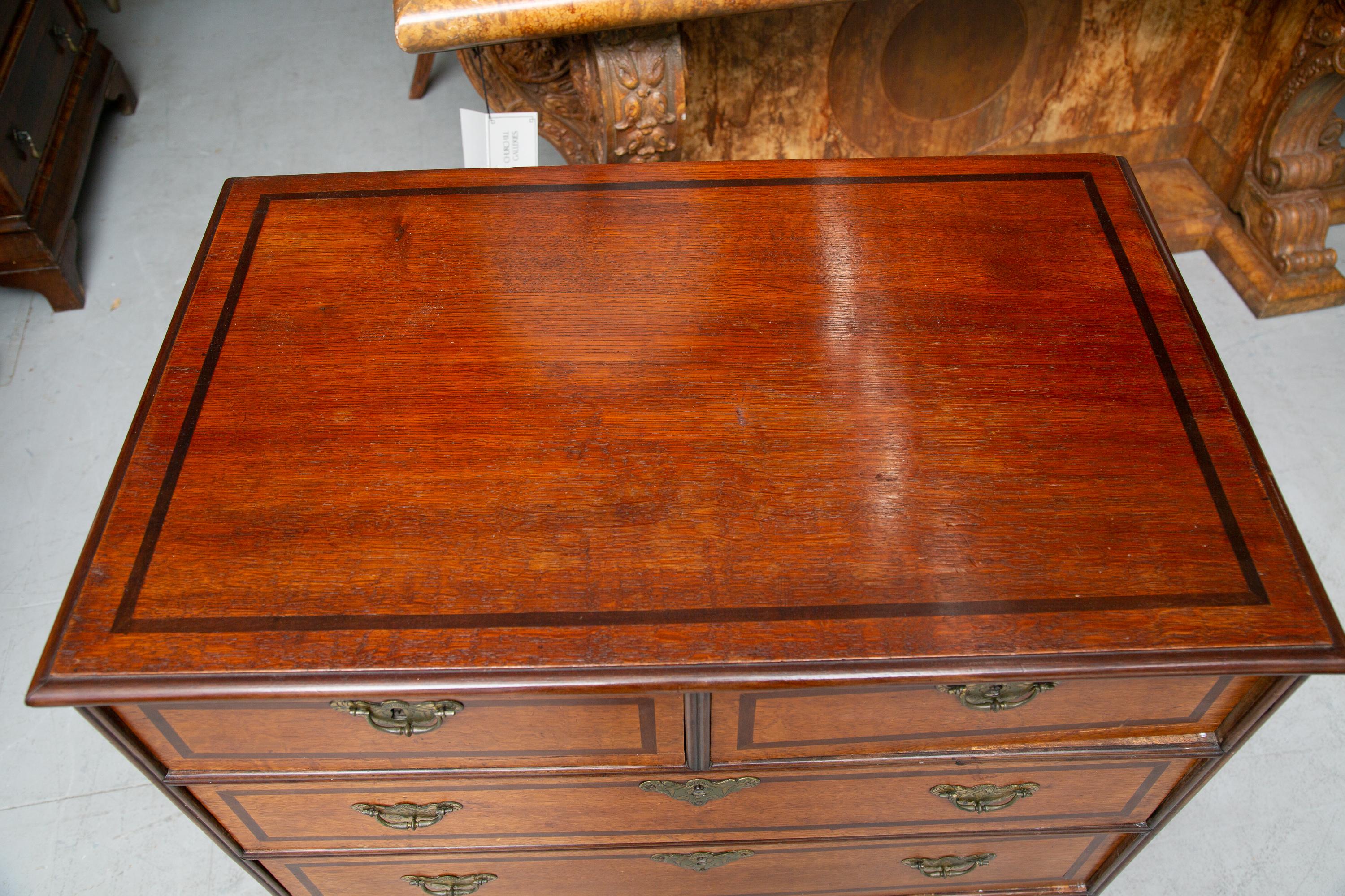 19th Century George III Style English Oak and Inlaid Chest of Drawers 1