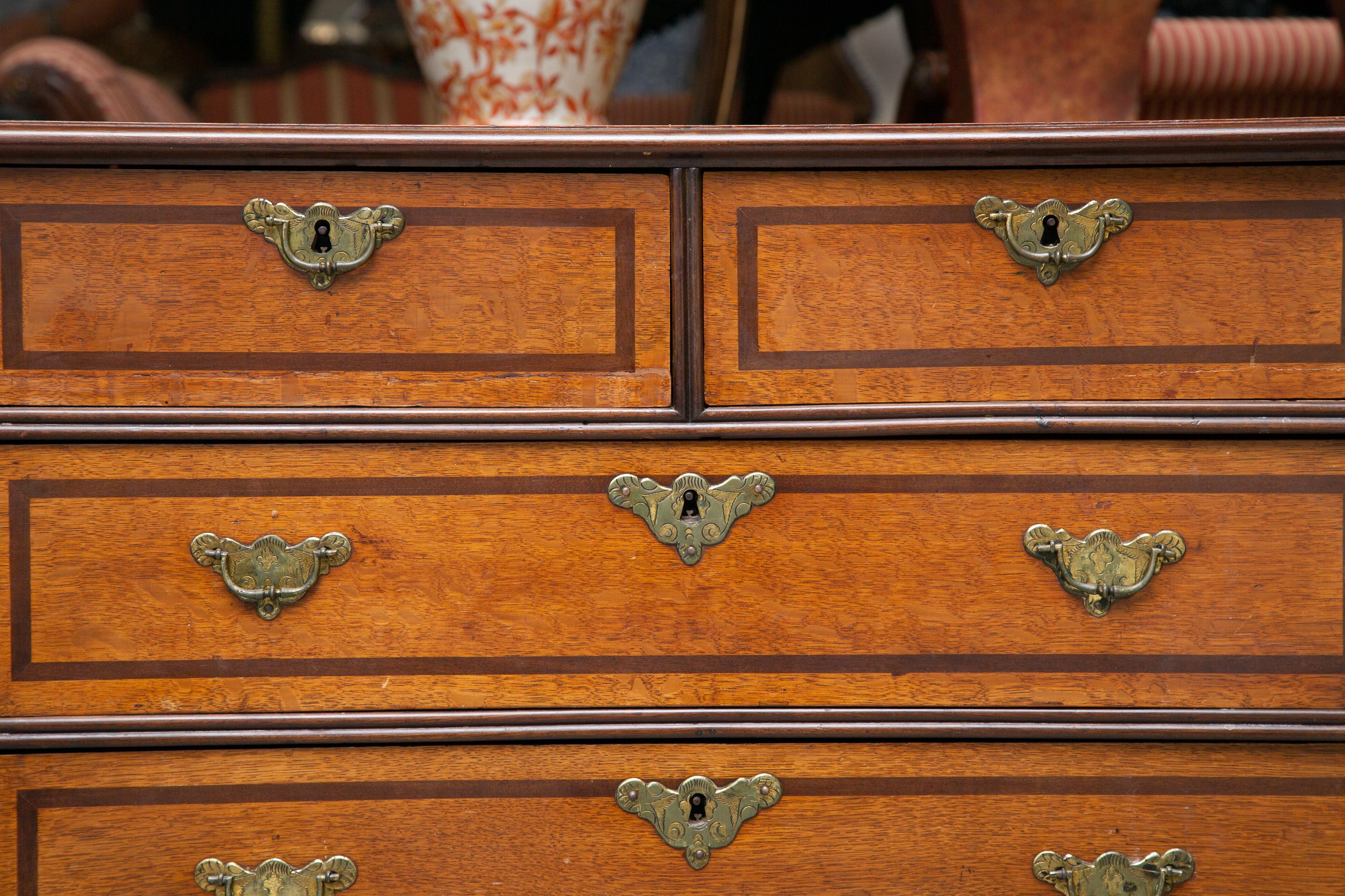 19th Century George III Style English Oak and Inlaid Chest of Drawers 2