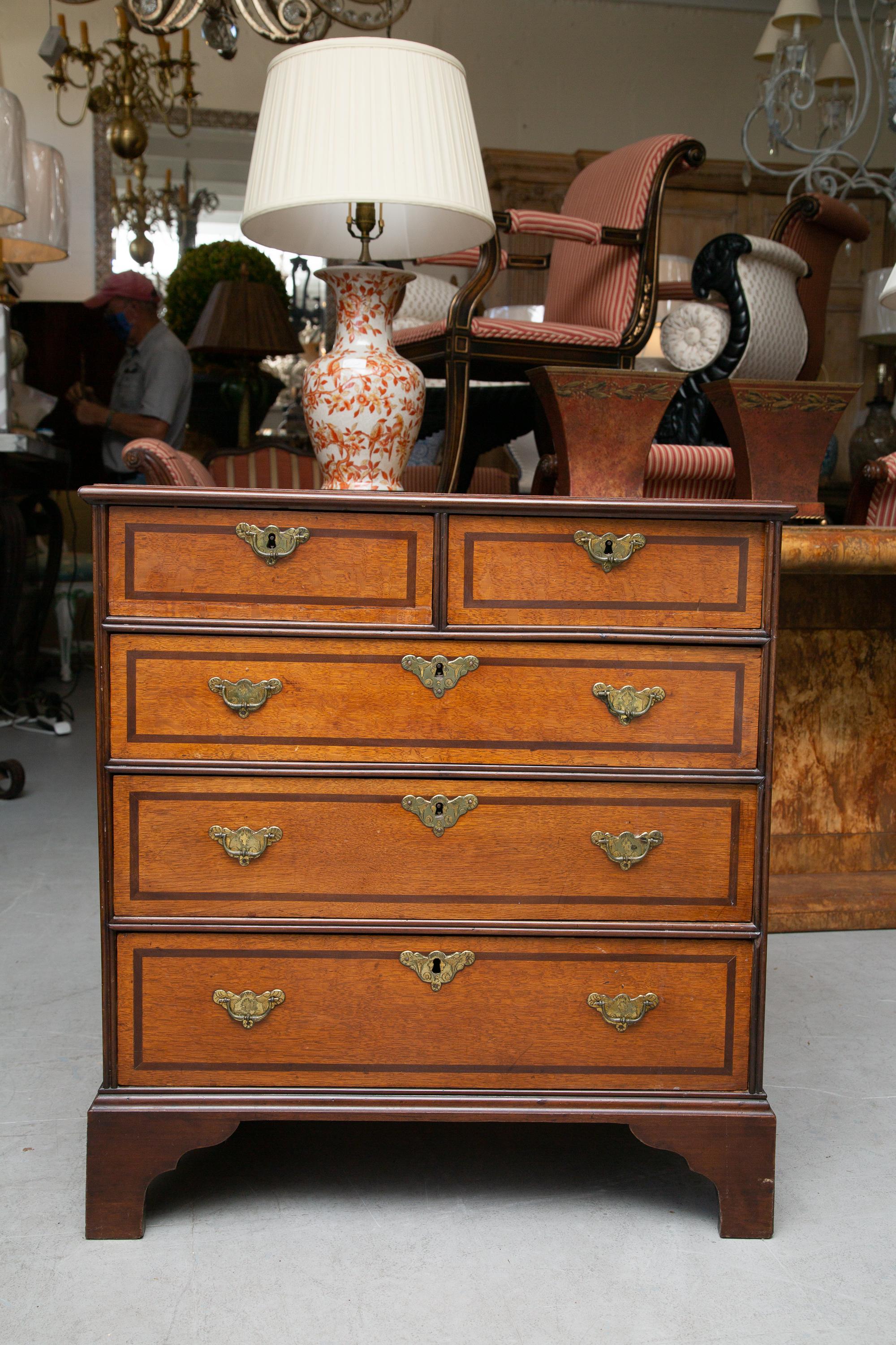19th Century George III Style English Oak and Inlaid Chest of Drawers 3