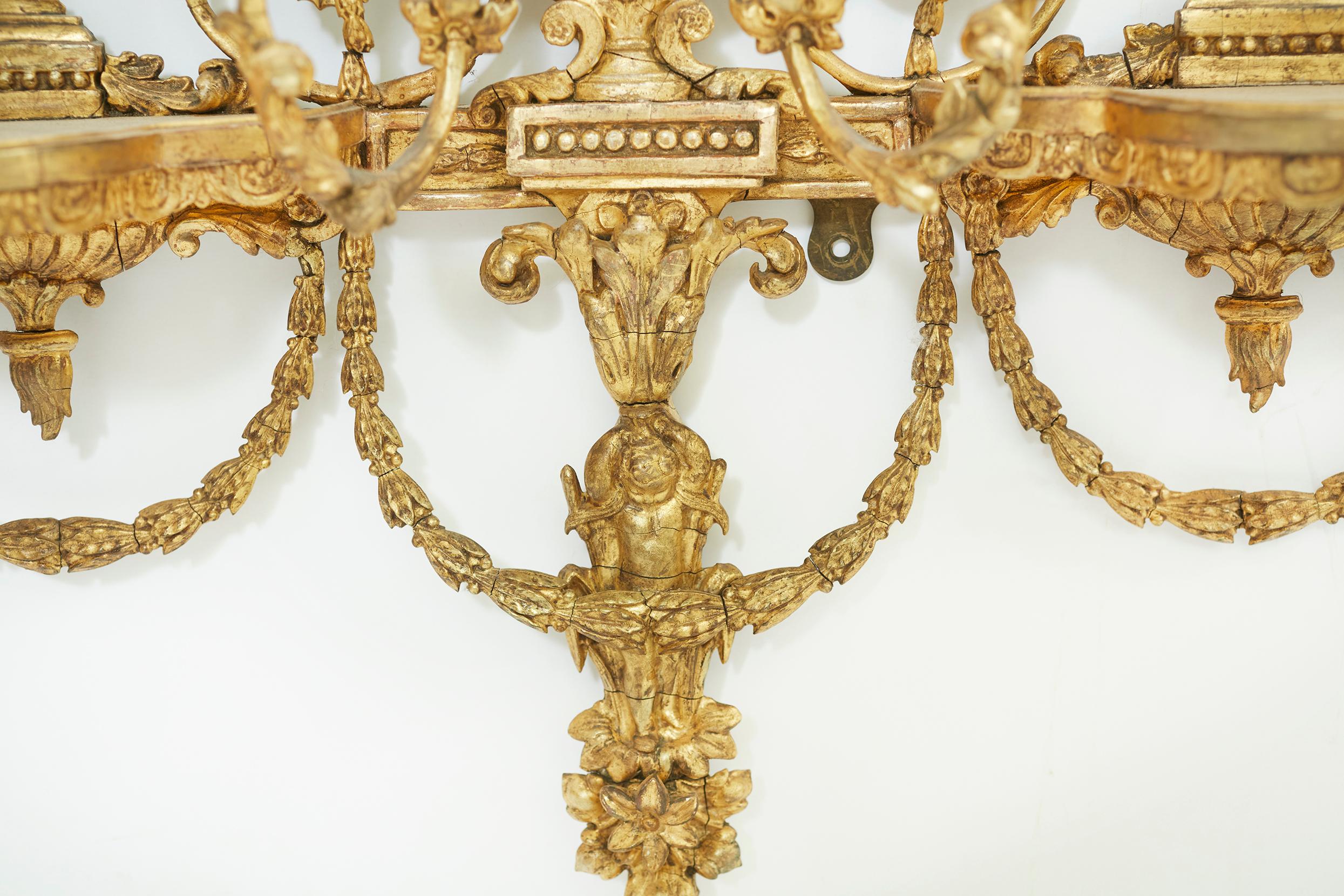19th Century George III Style Giltwood Girandoles Mirror In Good Condition In Tarry Town, NY