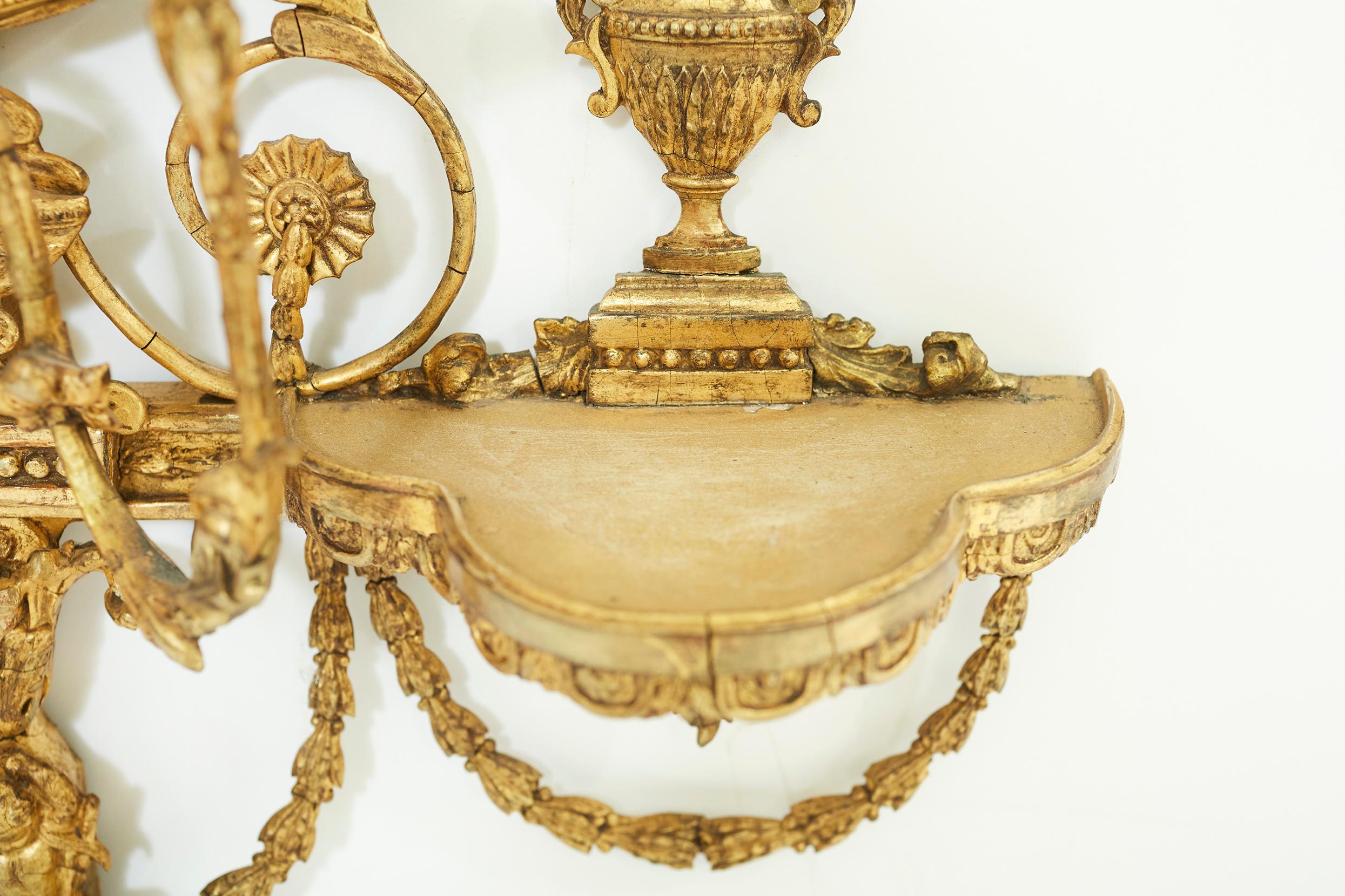 Gold 19th Century George III Style Giltwood Girandoles Mirror