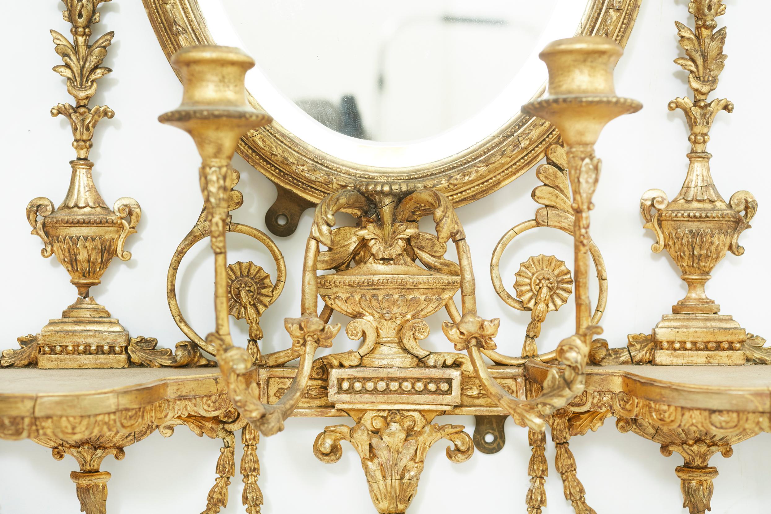 19th Century George III Style Giltwood Girandoles Mirror 1