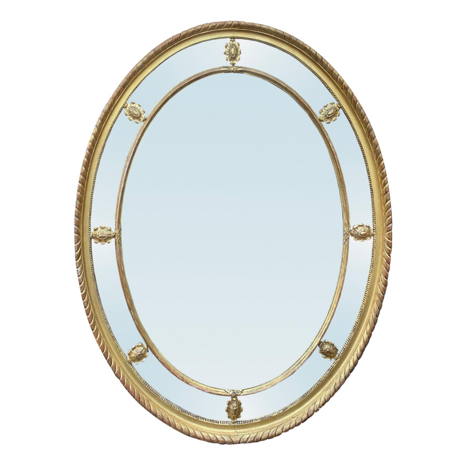 19th Century George III Style Large Oval Giltwood Mirror