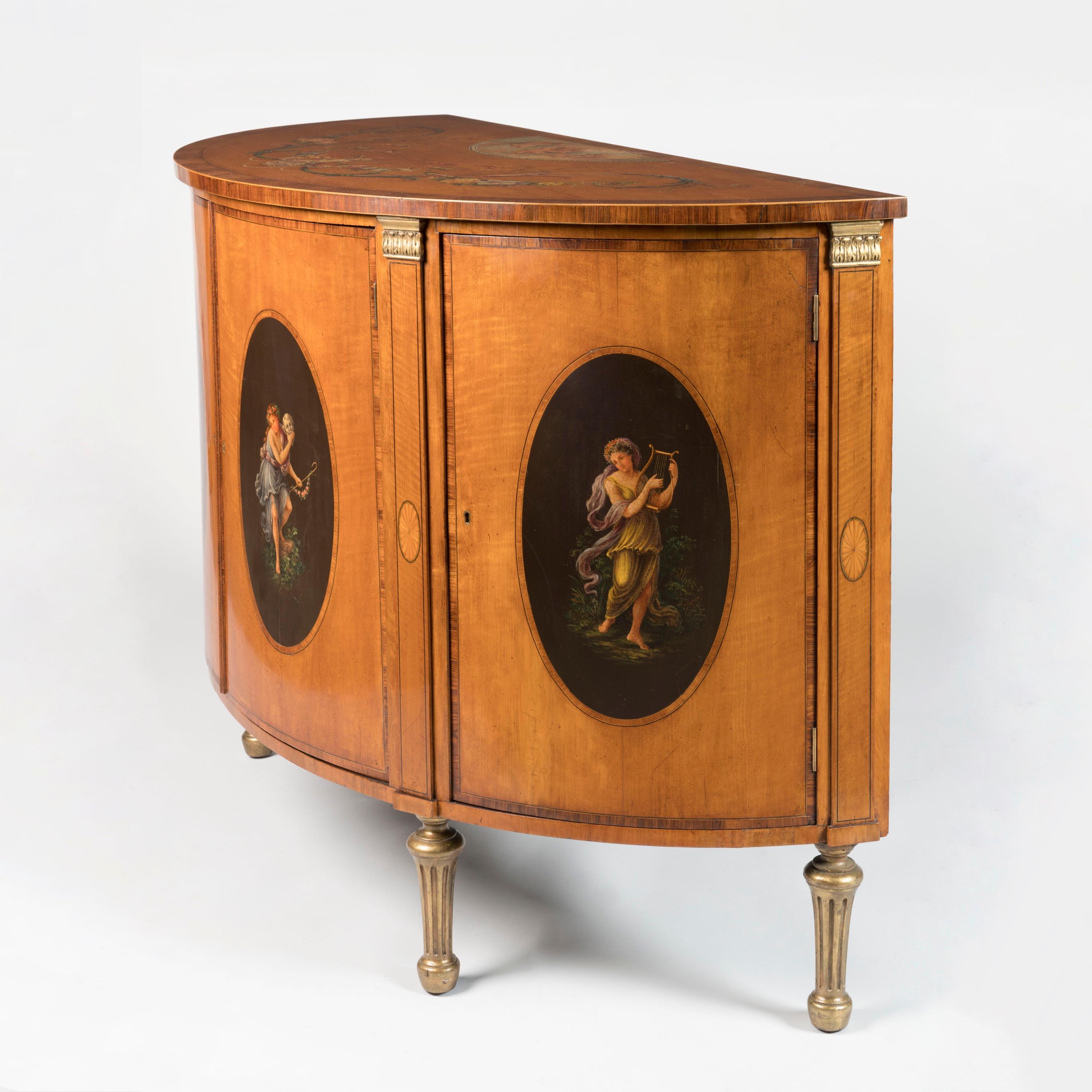 19th Century George III Style Painted Satinwood Bowfront Commode In Good Condition For Sale In London, GB