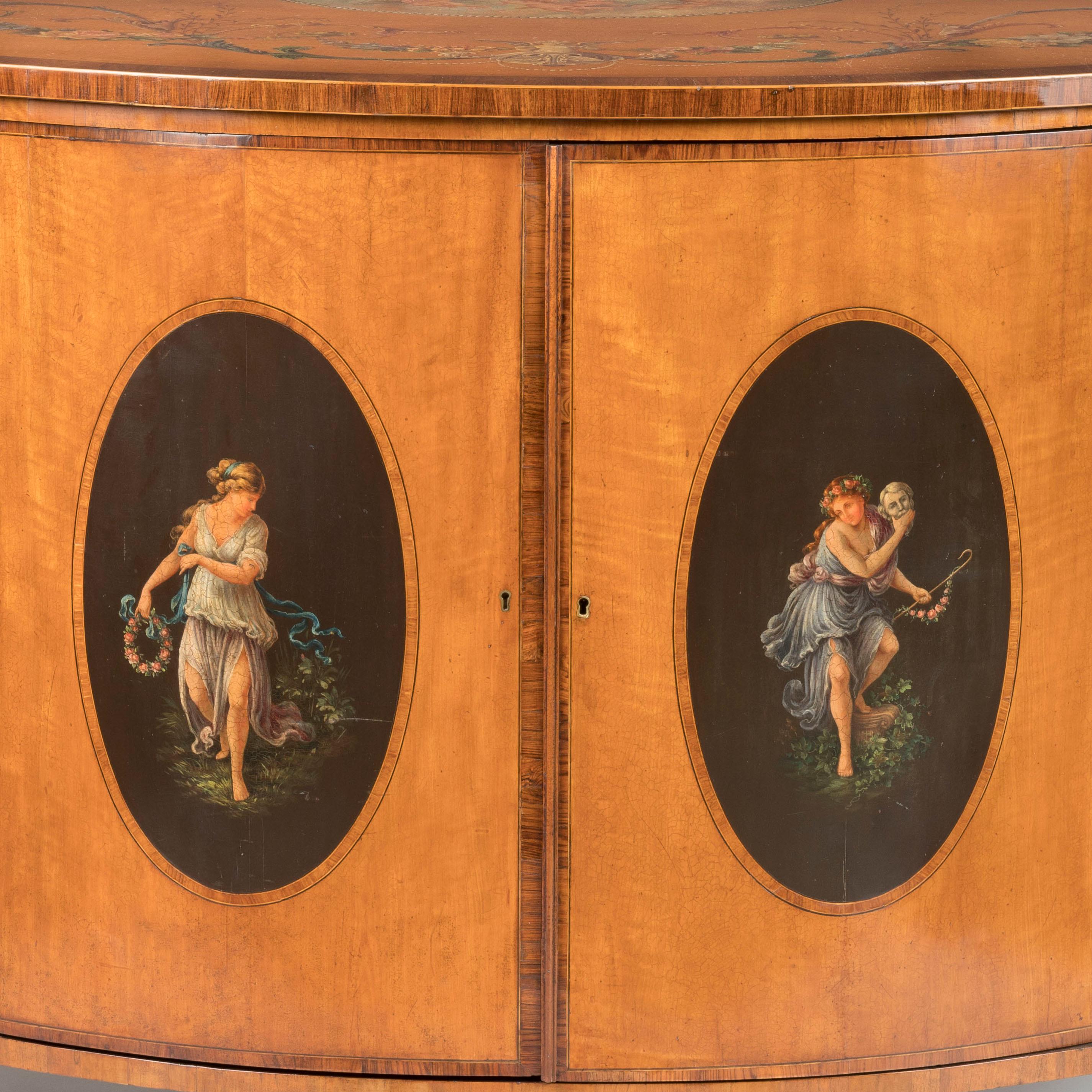 19th Century George III Style Painted Satinwood Bowfront Commode For Sale 1