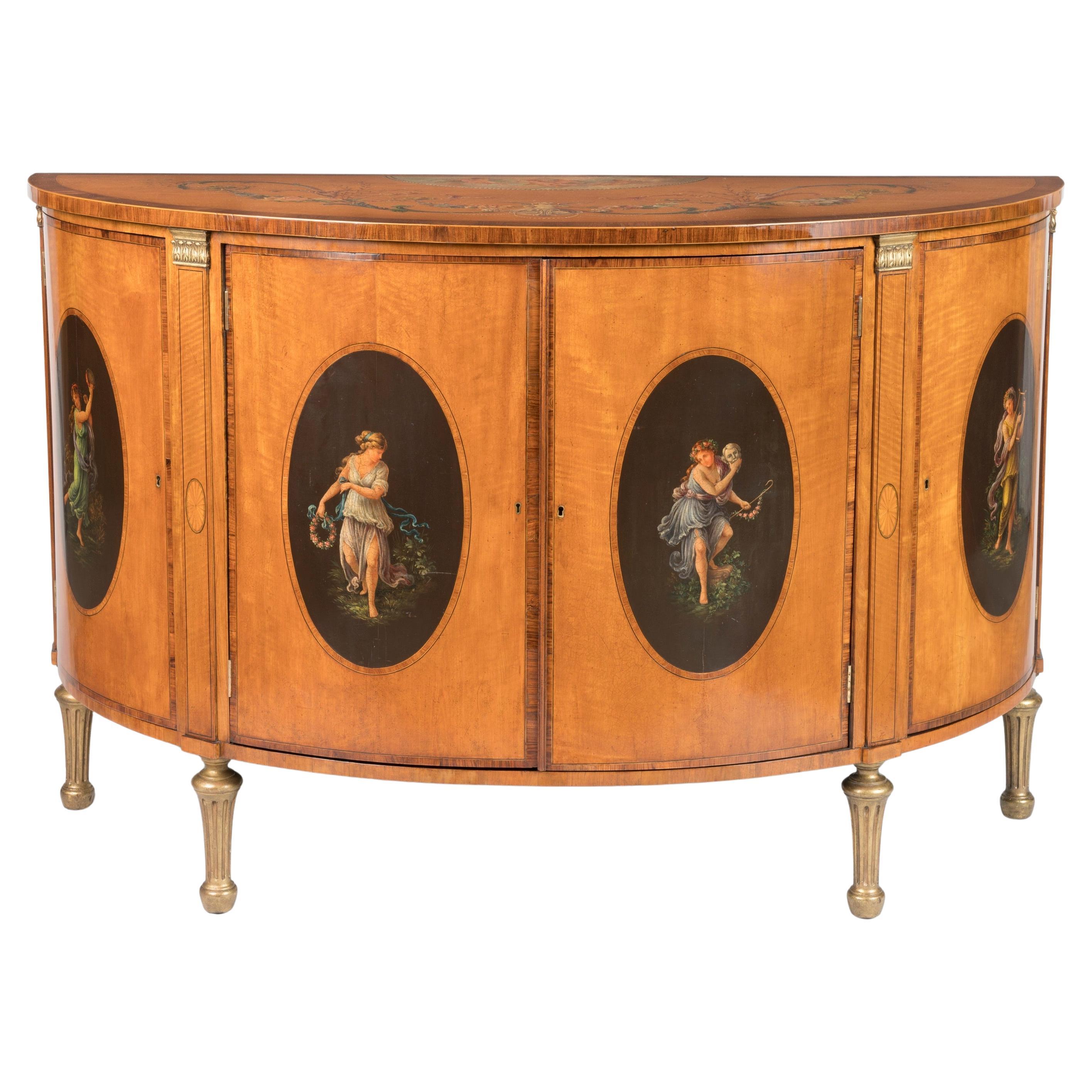 19th Century George III Style Painted Satinwood Bowfront Commode For Sale