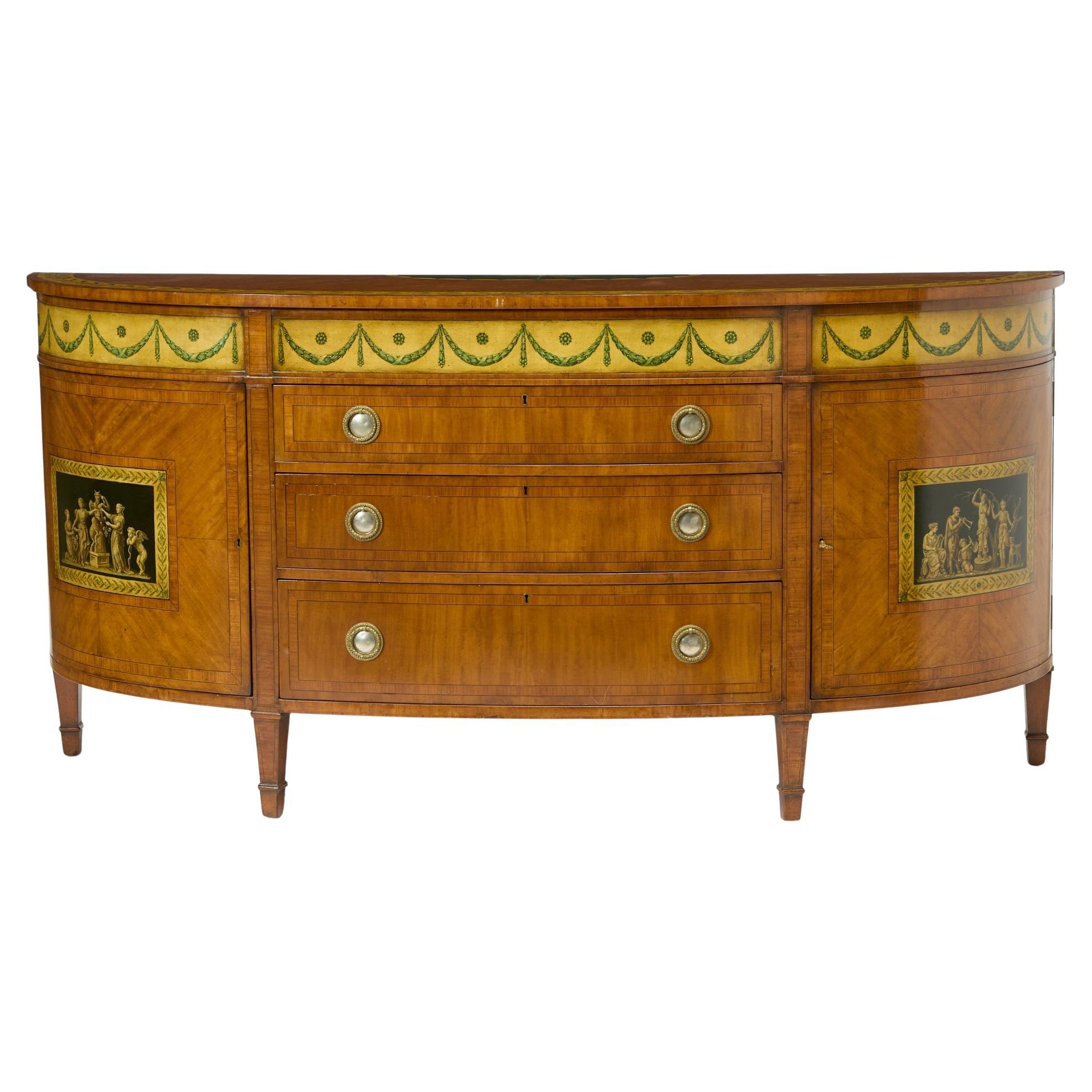 19th Century George III Style Painted Satinwood Demi-Lune Commode/Credenzas For Sale