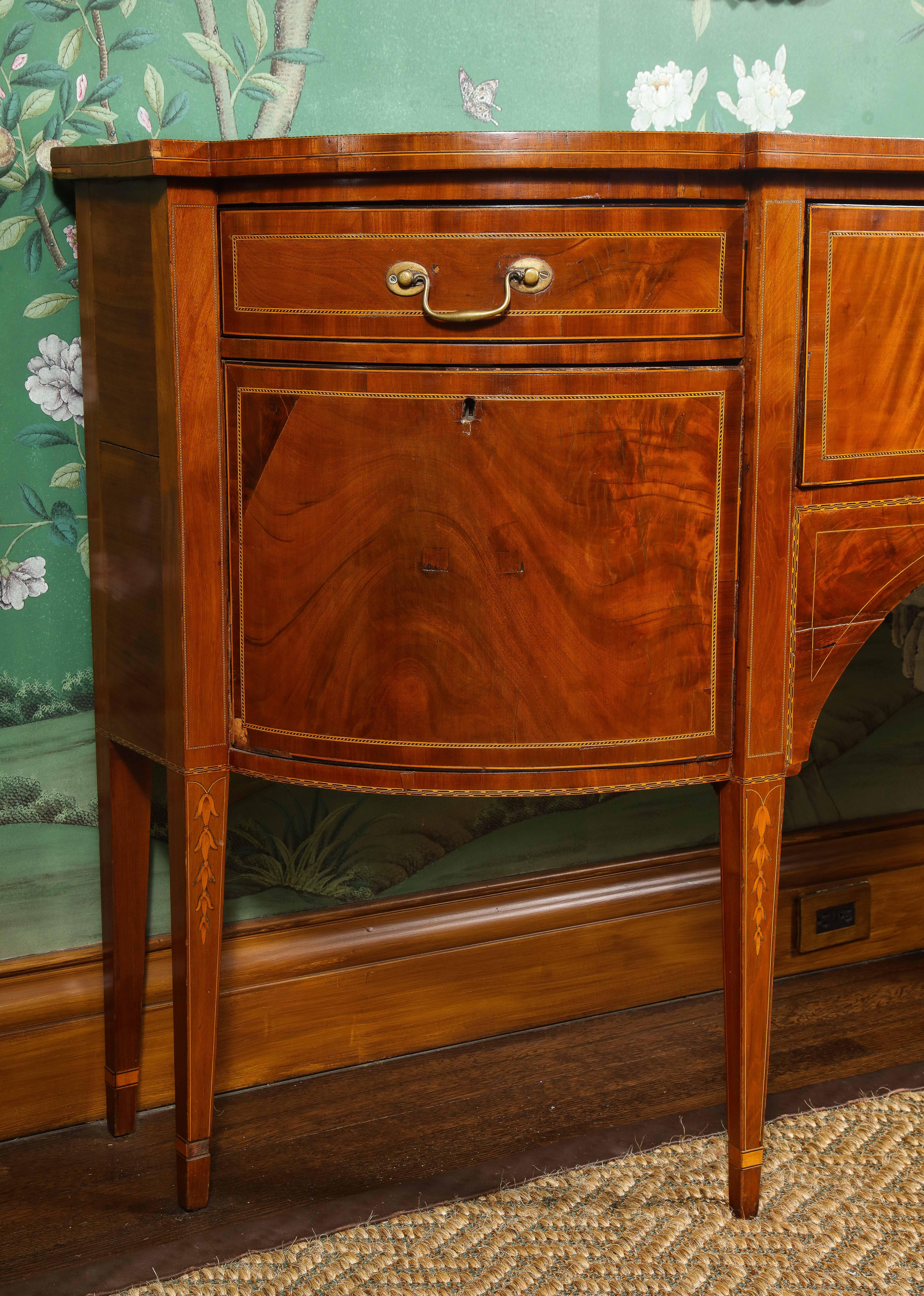 19th Century George III Style Parquetry Inlaid Bowfront Mahogany Buffet For Sale 9