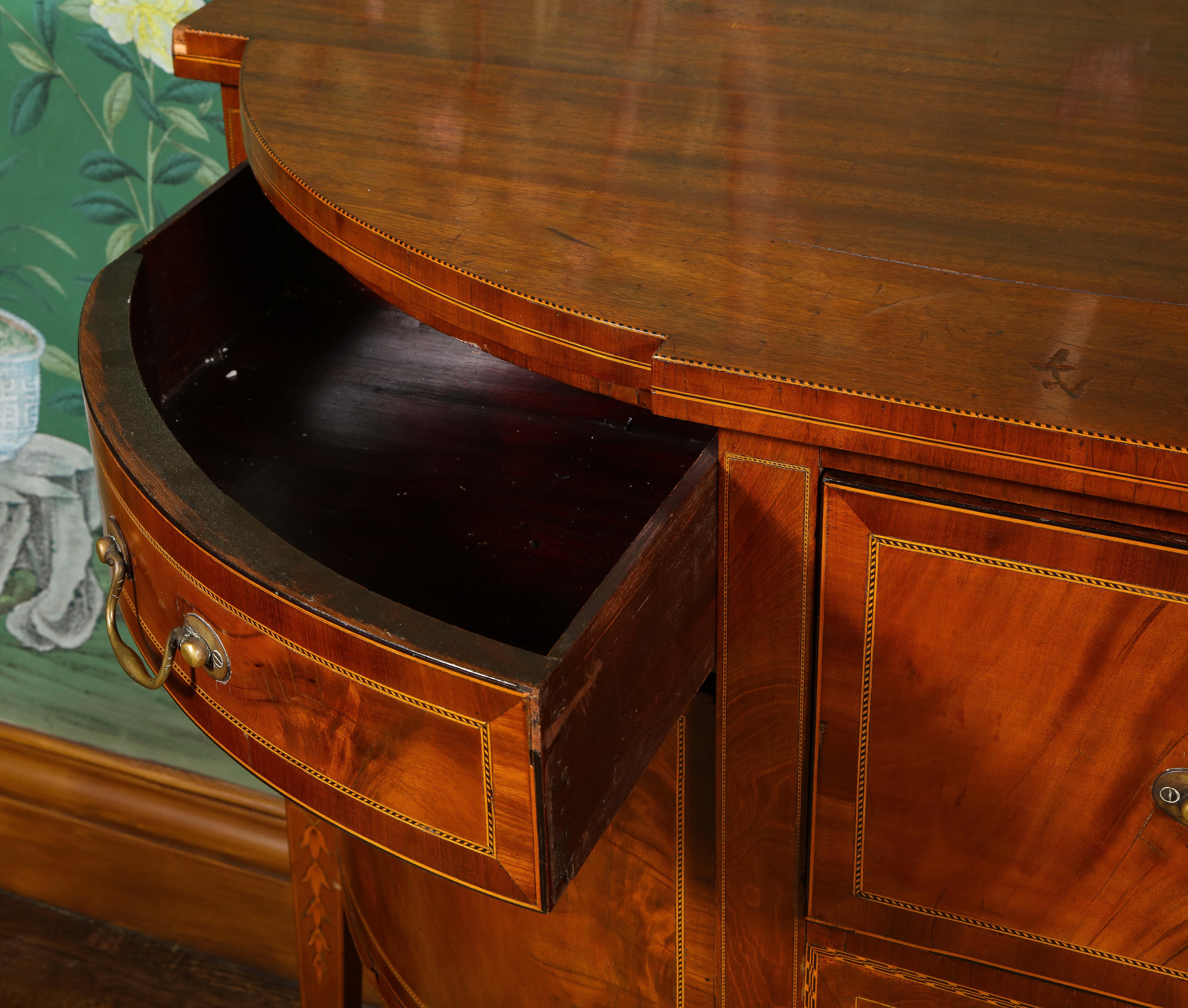 19th Century George III Style Parquetry Inlaid Bowfront Mahogany Buffet 12