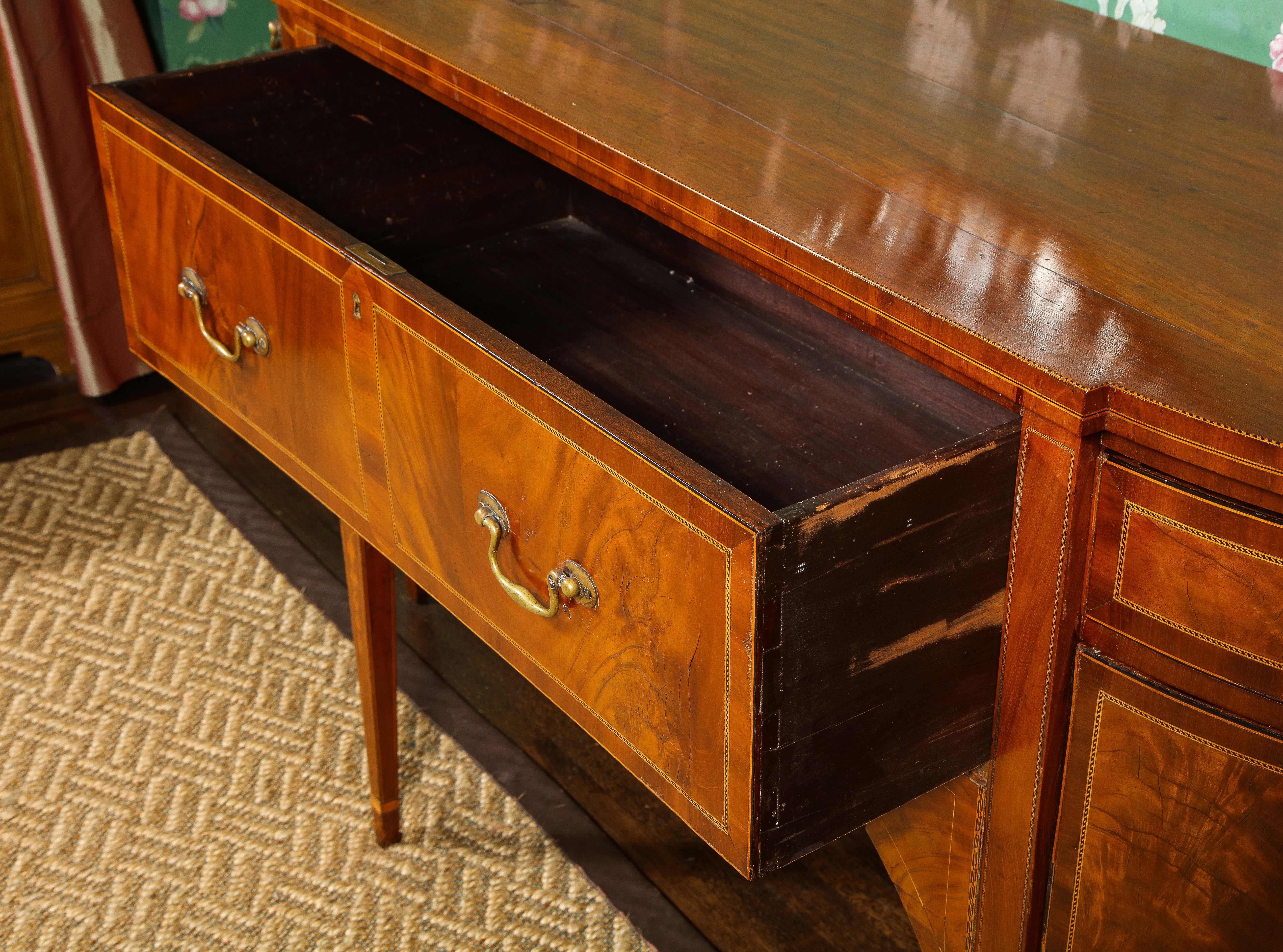 19th Century George III Style Parquetry Inlaid Bowfront Mahogany Buffet For Sale 13