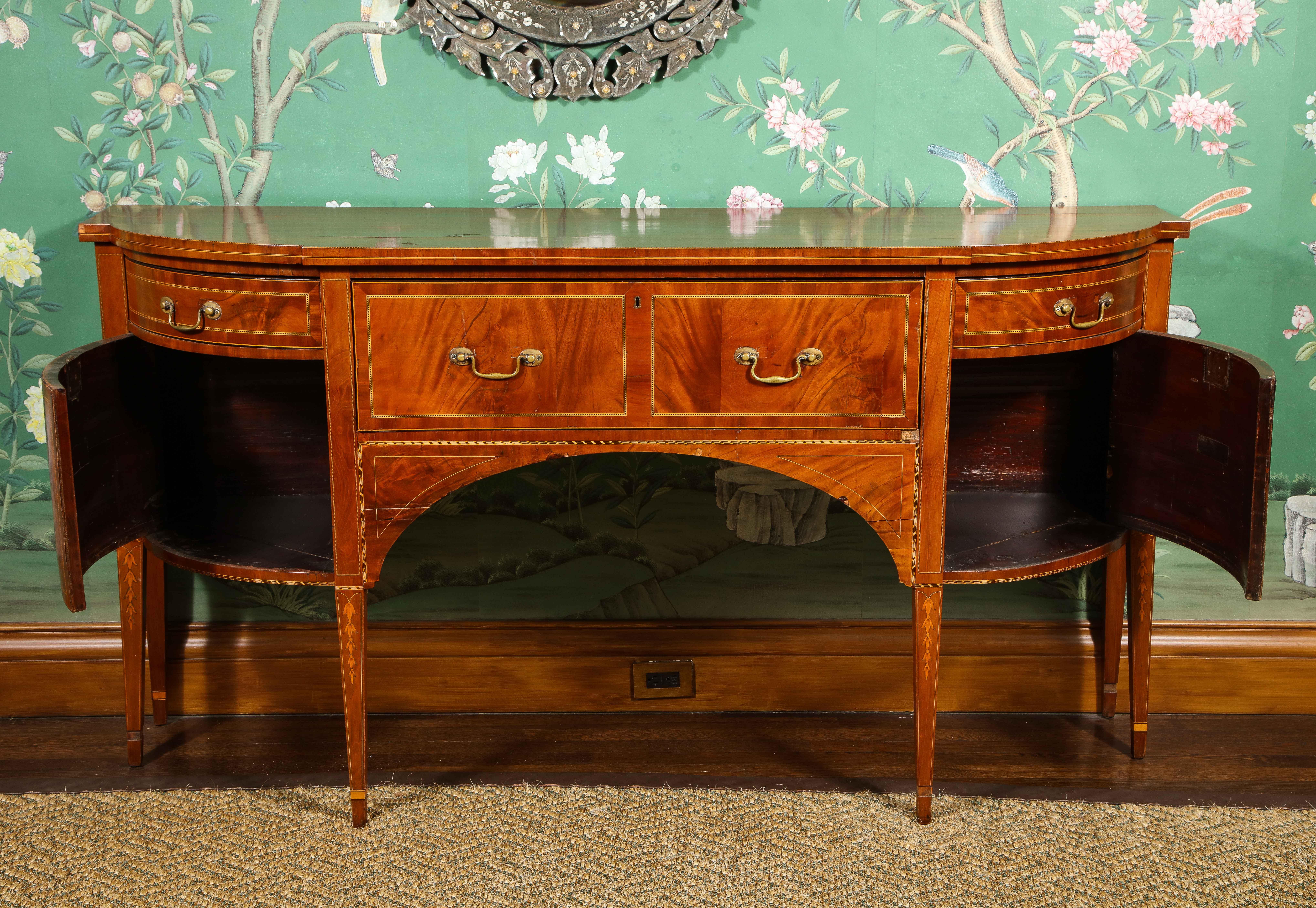19th Century George III Style Parquetry Inlaid Bowfront Mahogany Buffet For Sale 15