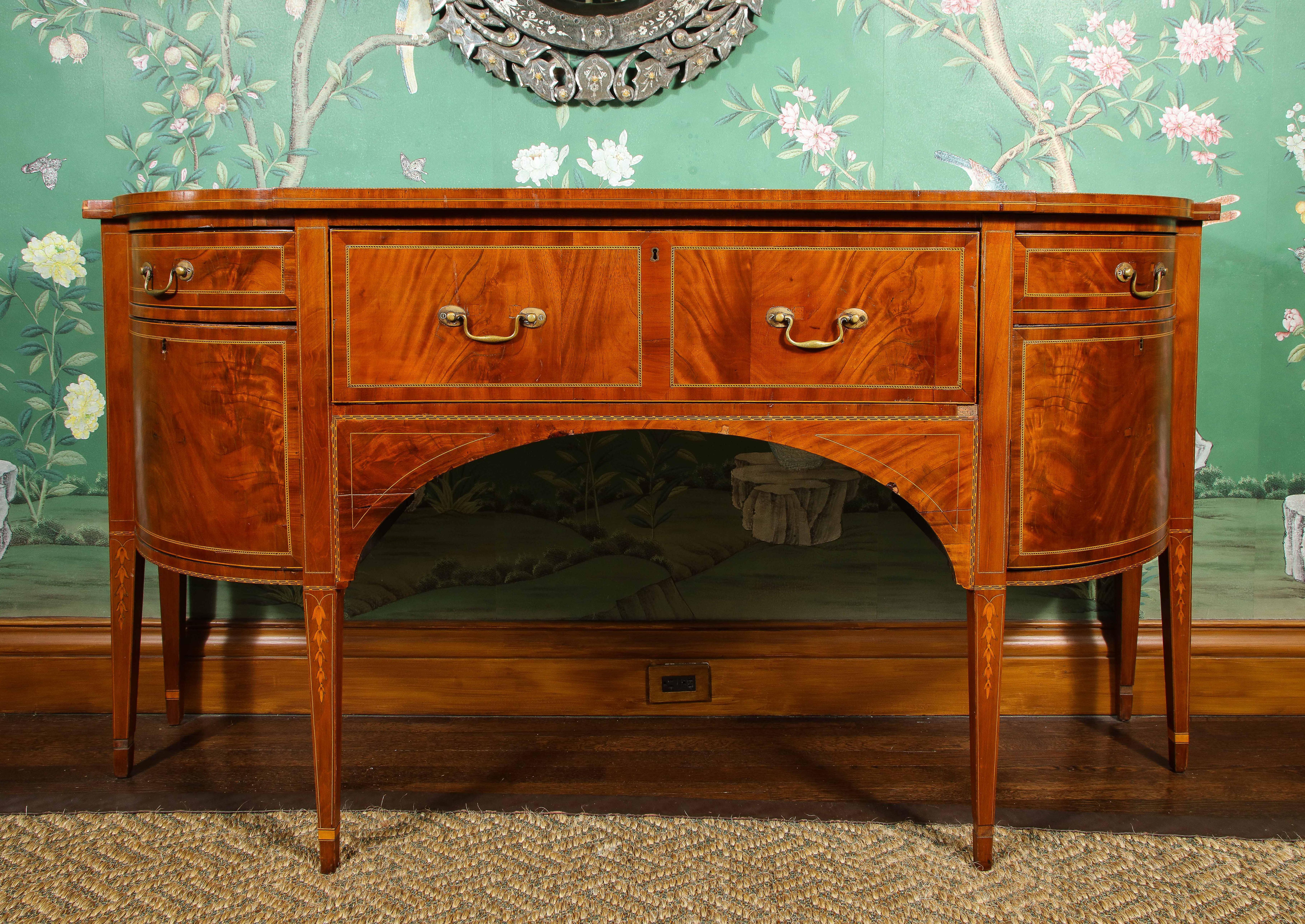 19th Century George III Style Parquetry Inlaid Bowfront Mahogany Buffet For Sale 16