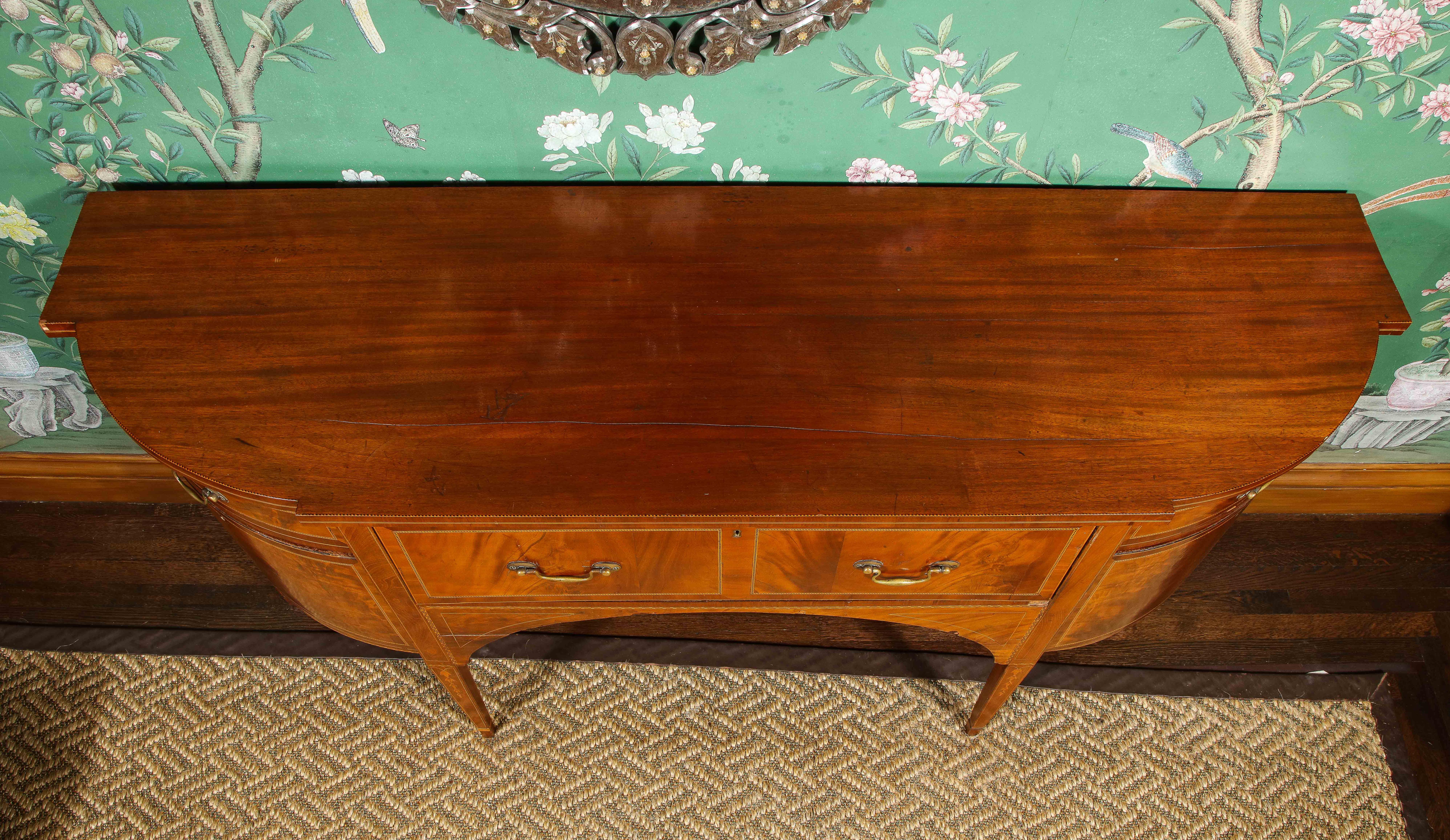 19th Century George III Style Parquetry Inlaid Bowfront Mahogany Buffet For Sale 17