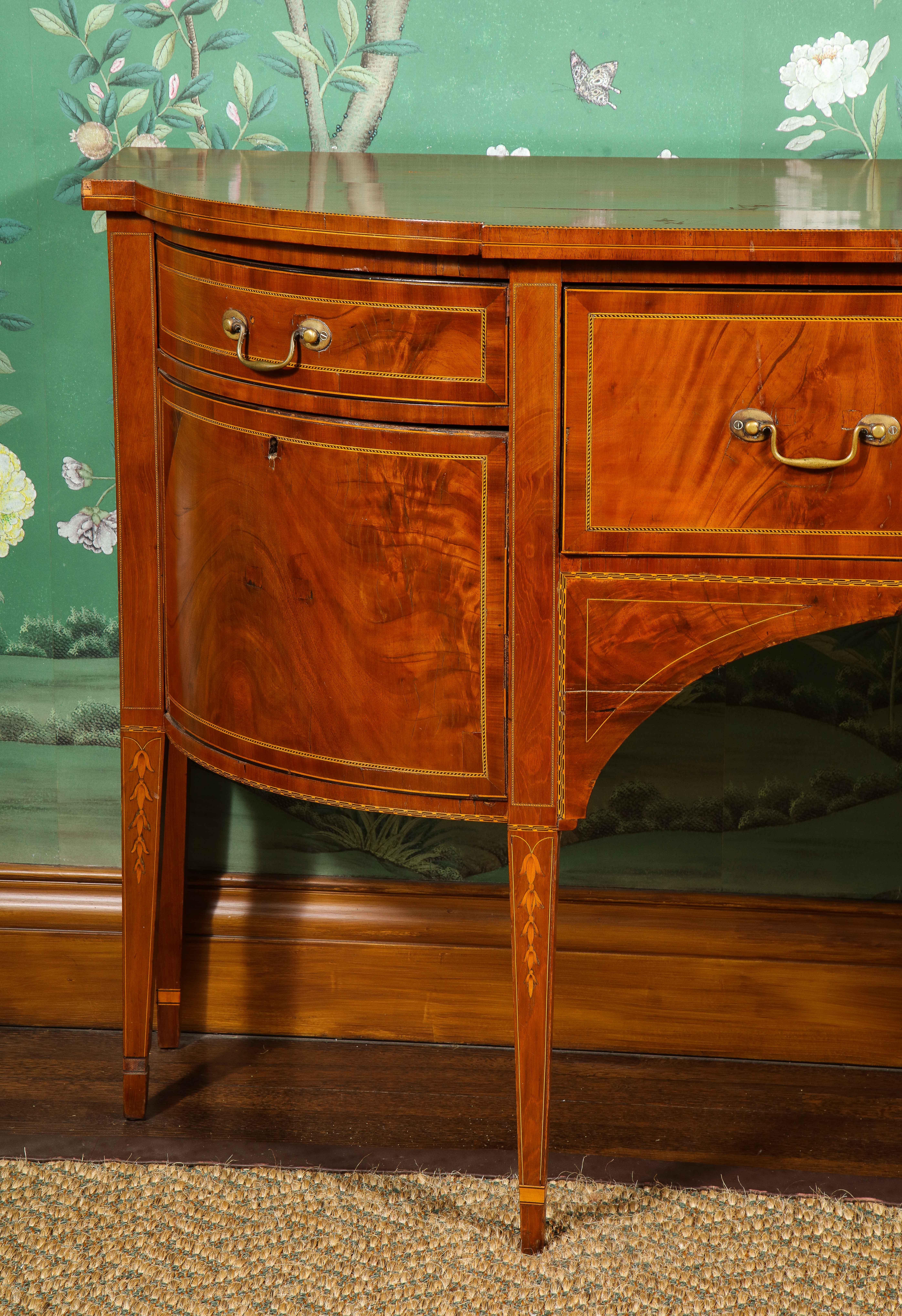 19th Century George III Style Parquetry Inlaid Bowfront Mahogany Buffet For Sale 1