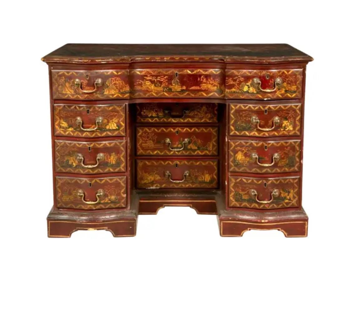 19th Century George III Style Red Japanned Knee-Hole Desk For Sale 5