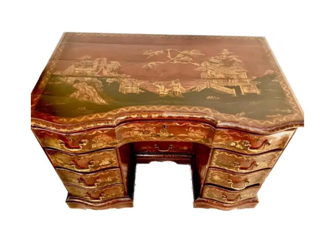 English 19th Century George III Style Red Japanned Knee-Hole Desk For Sale