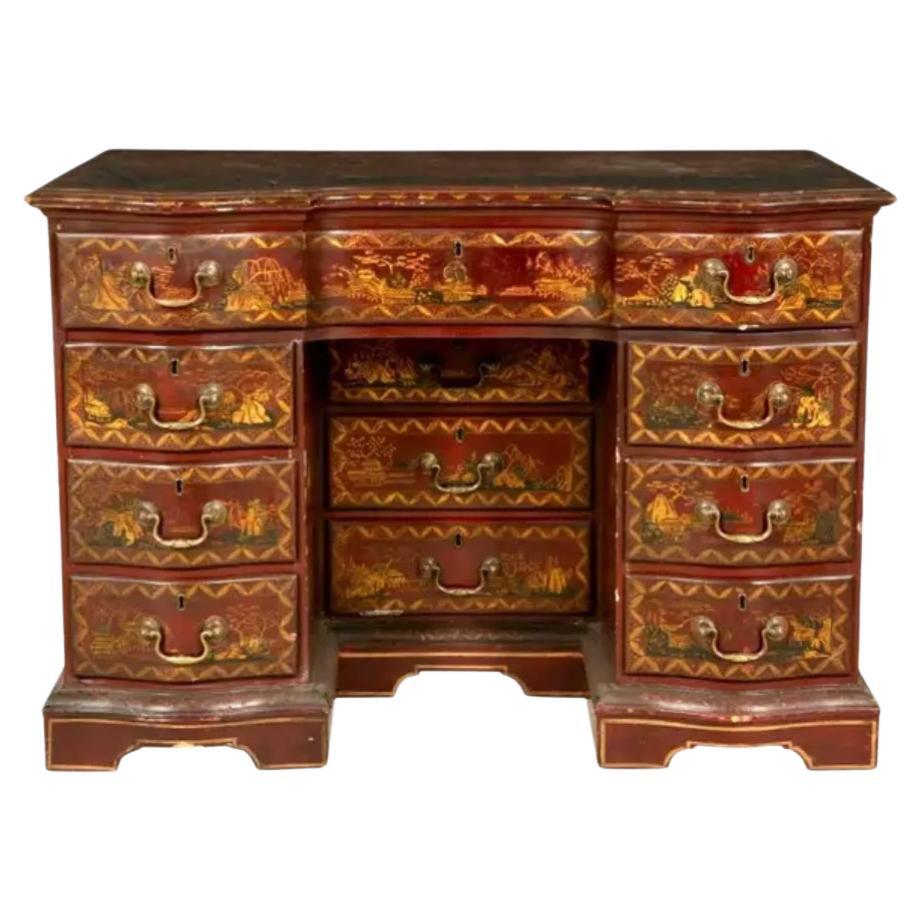19th Century George III Style Red Japanned Knee-Hole Desk For Sale