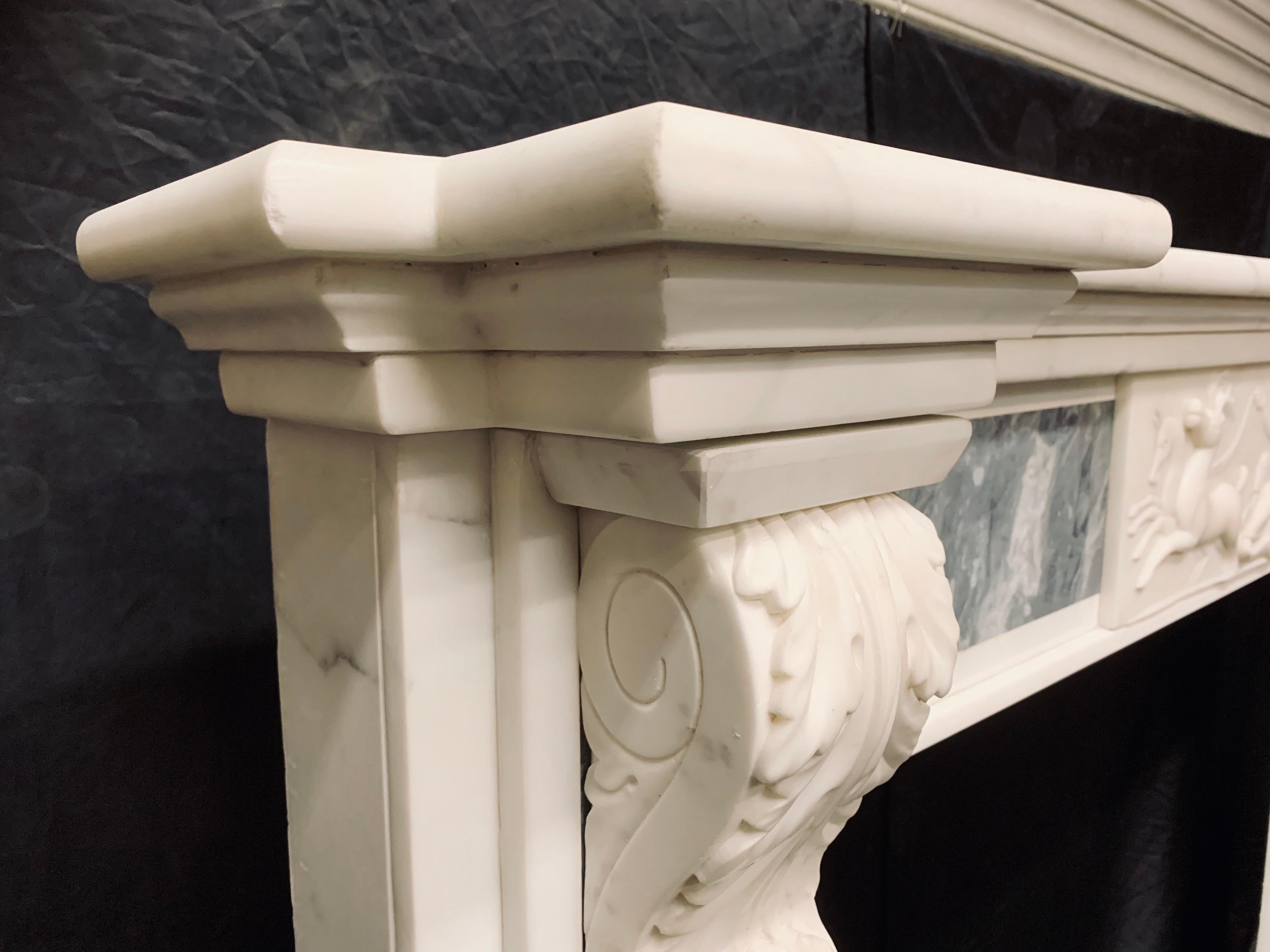 19th Century George III Style Statuary and Bardigilo Marble Fireplace Surround For Sale 8