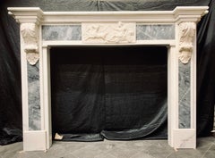 19th Century George III Style Statuary and Bardigilo Marble Fireplace Surround