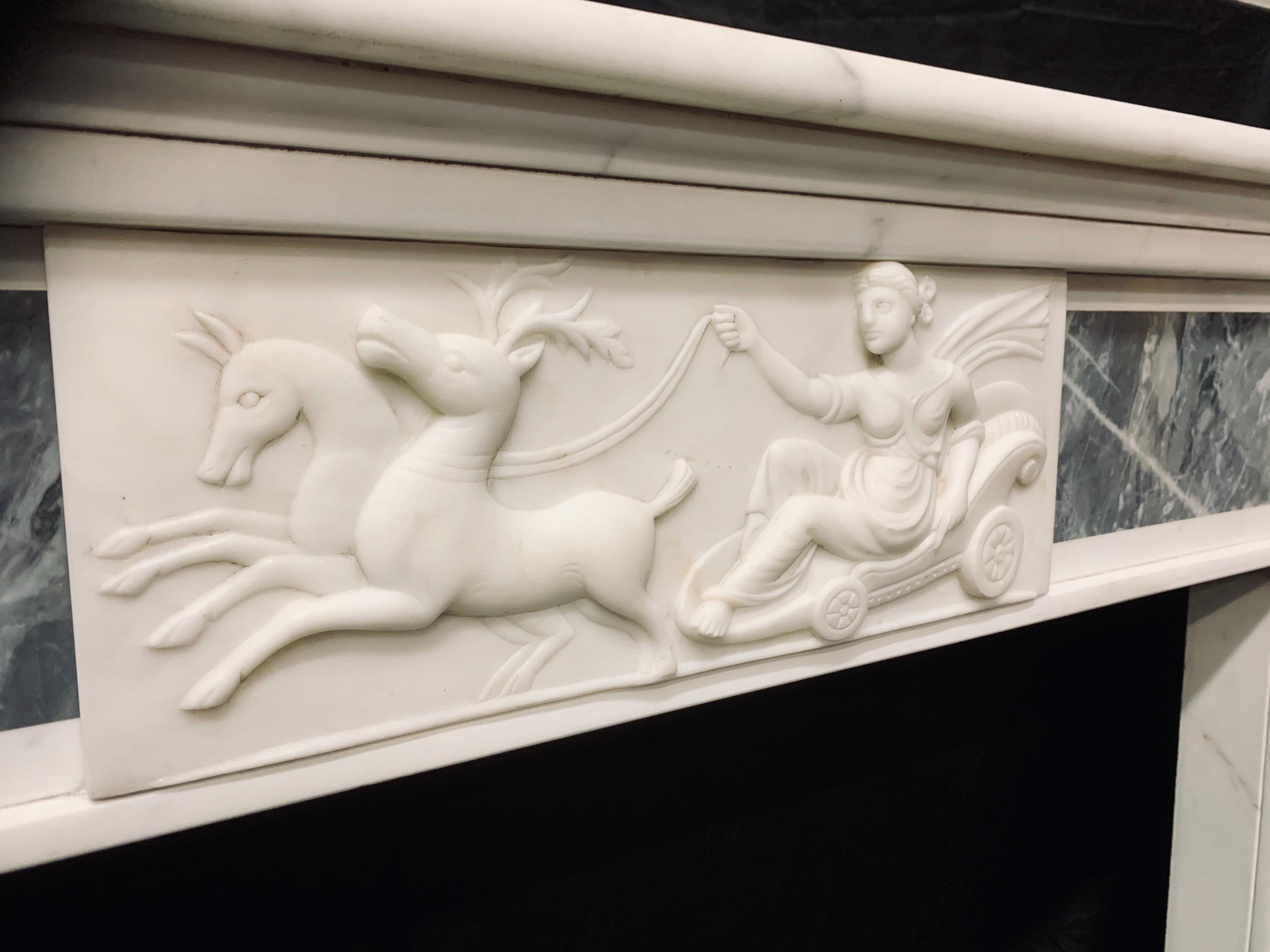 English 19th Century George III Style Statuary and Bardigilo Marble Fireplace Surround For Sale