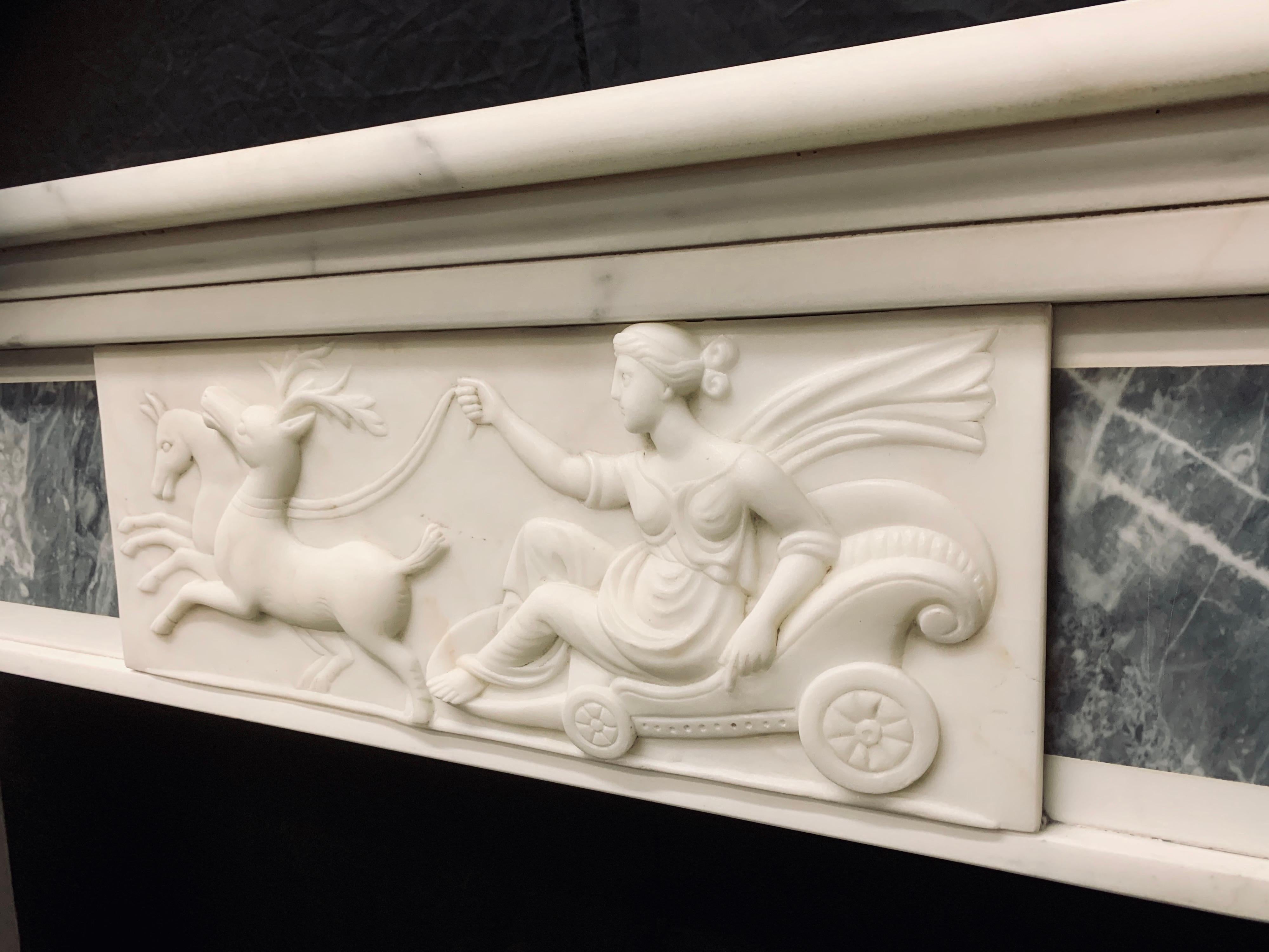 Mid-20th Century 19th Century George III Style Statuary and Bardigilo Marble Fireplace Surround For Sale