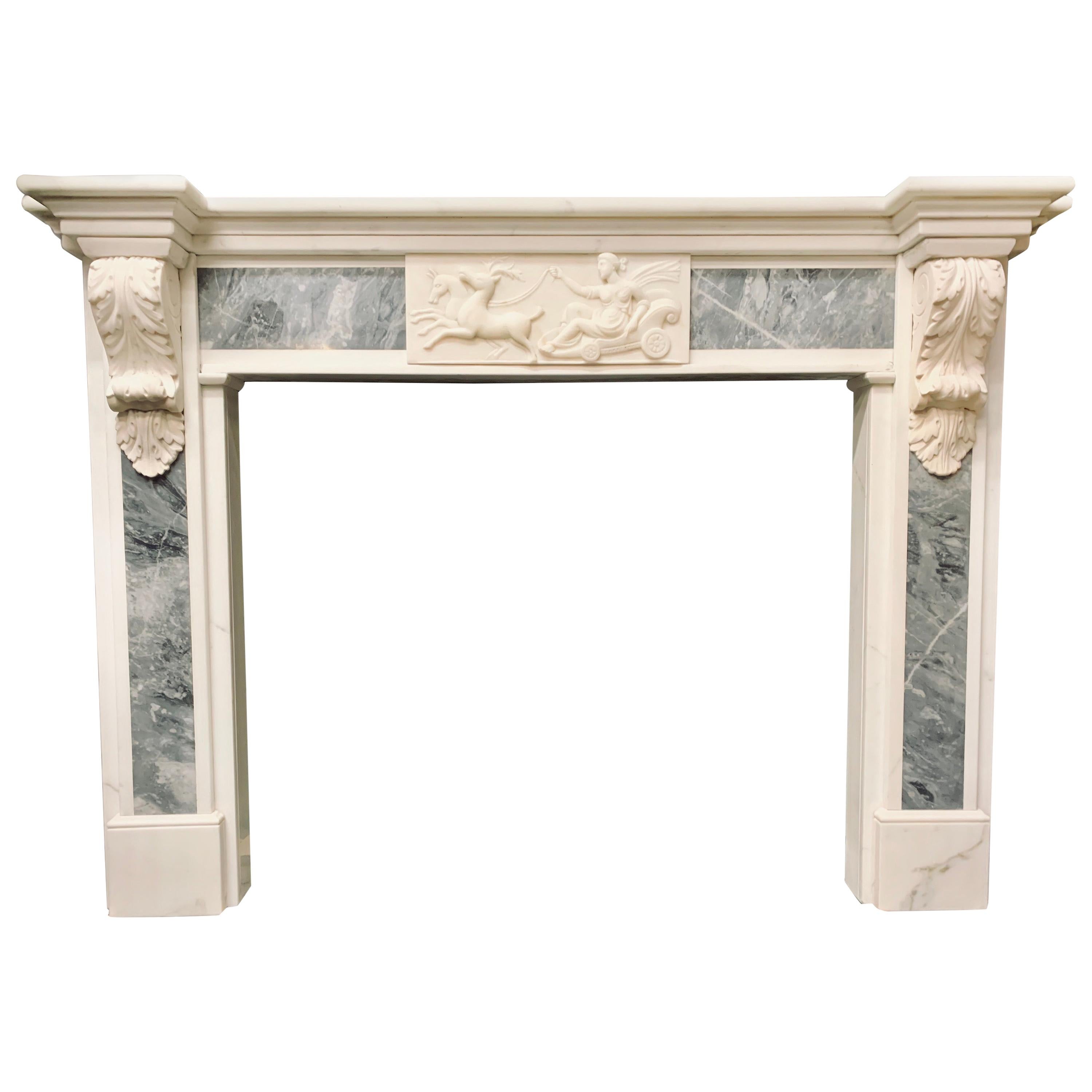 19th Century George III Style Statuary and Bardigilo Marble Fireplace Surround For Sale