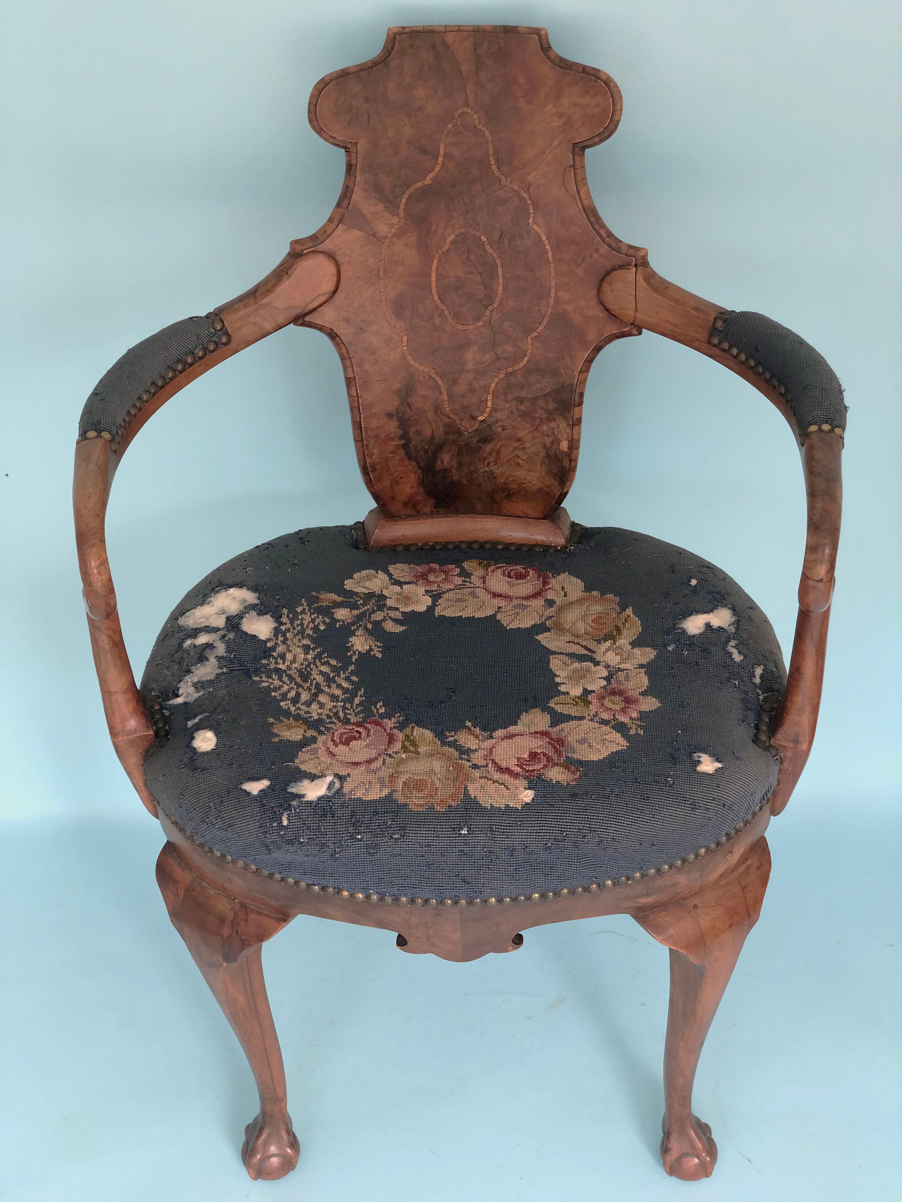 British 19th Century George IV English Burr Walnut Armchair “Shepherds Crooks” Made by G